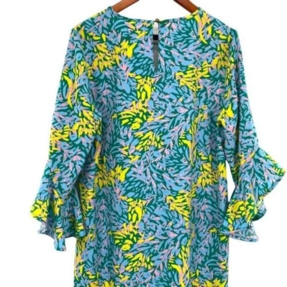 Mud Pie Liza Bell Sleeve Flowy Tropical Print Shift Dress - Image 10