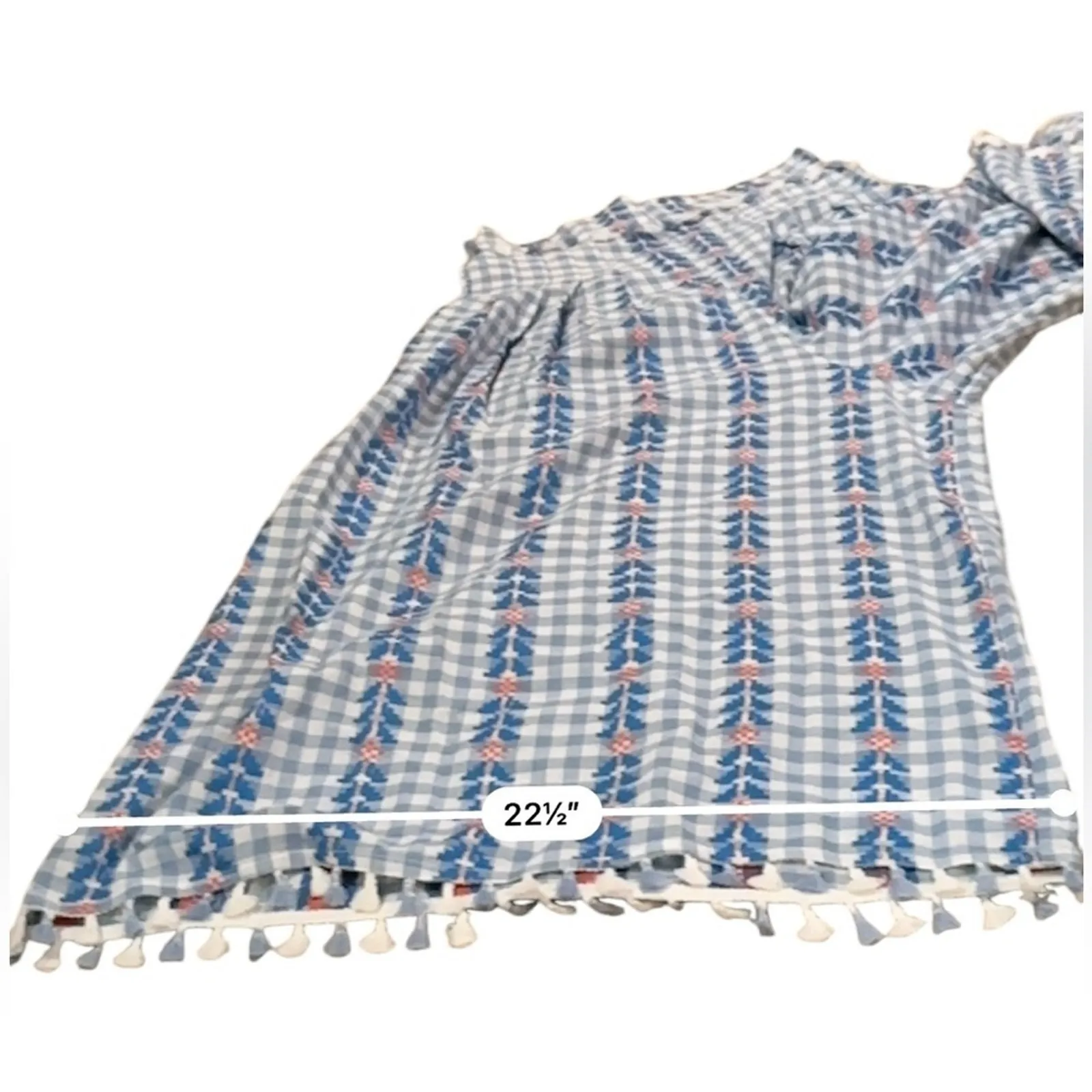DoDo Bar‎ Or Fernanda Wide Leg Gingham Embroidered Tassel High Rise Pants Sz L Blue Size L - Image 13