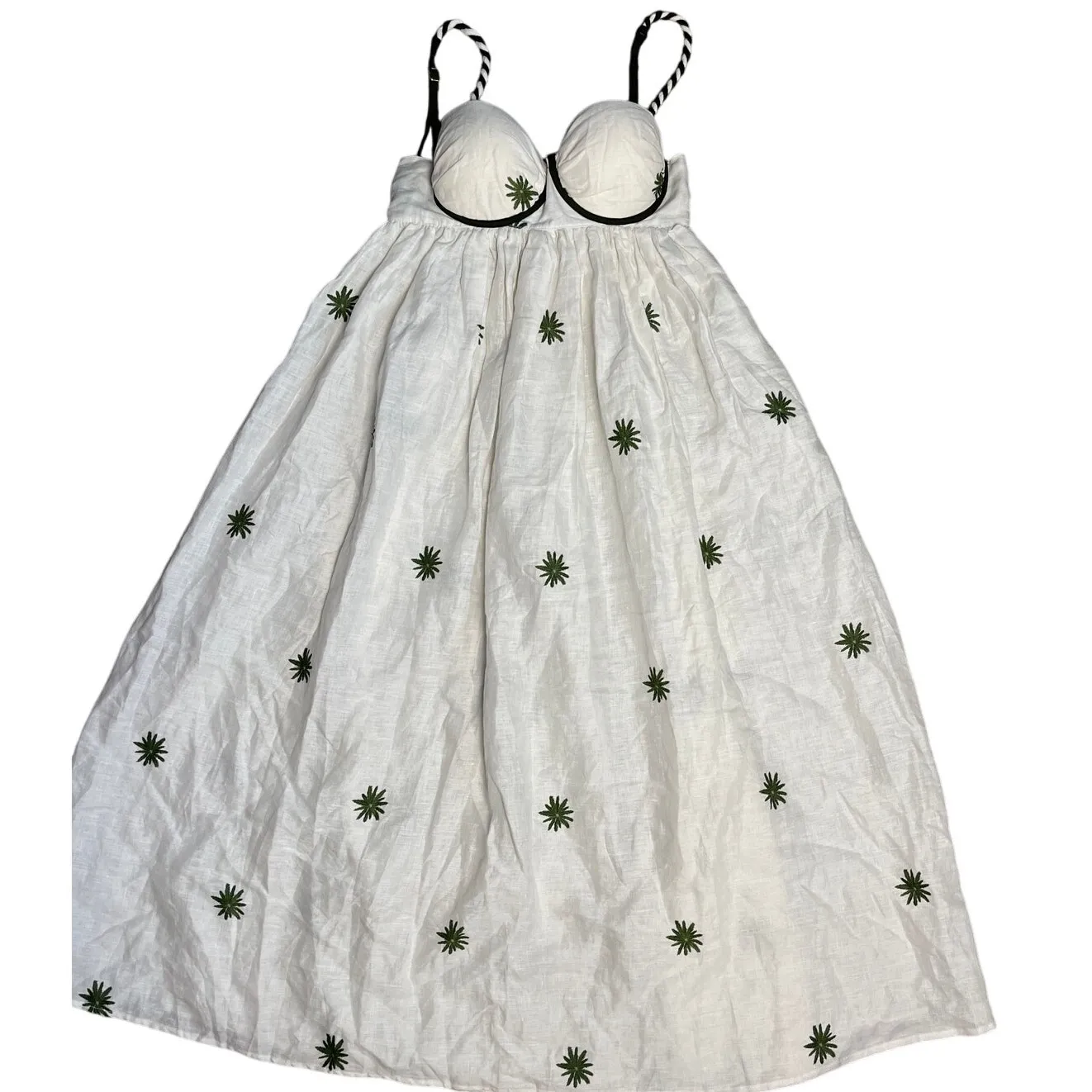 ANCORA The Shaded Mermaid Draped Palm Tree Dress Linen Size Large Green - Image 6