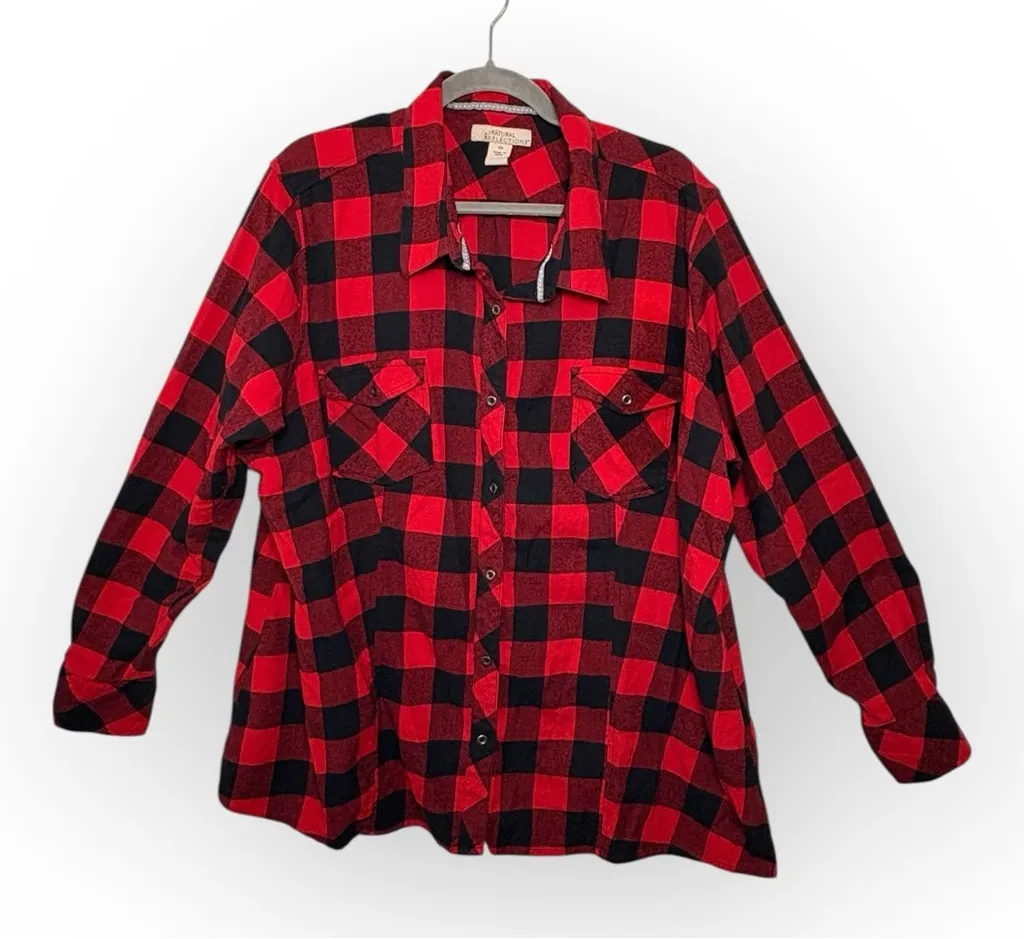Natural Reflections Red Buffalo Plaid Flannel Shirt Cabincore Casual 3X - Image 1