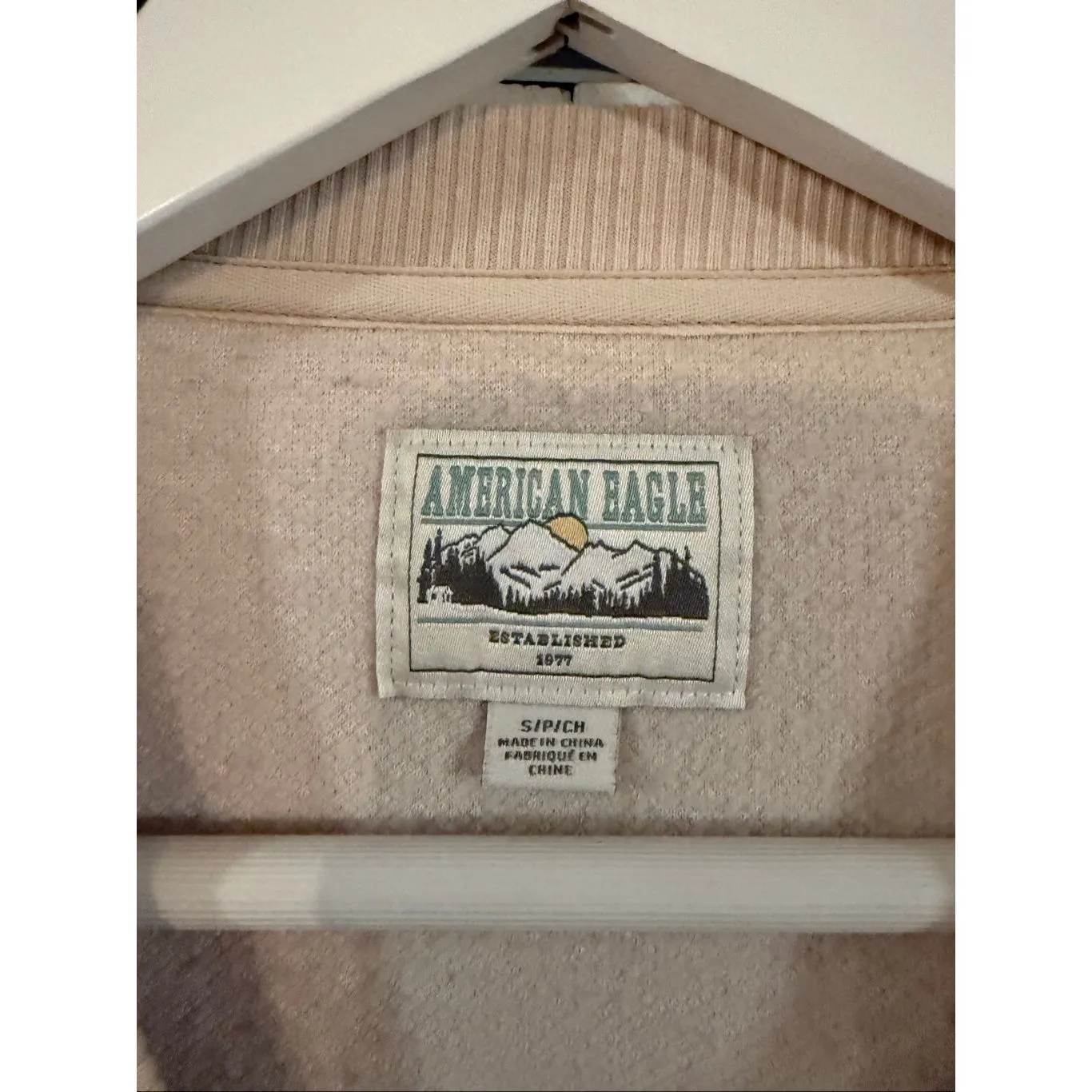 American Eagle Sherpa crewneck cozy sweater taupe size small - Image 4