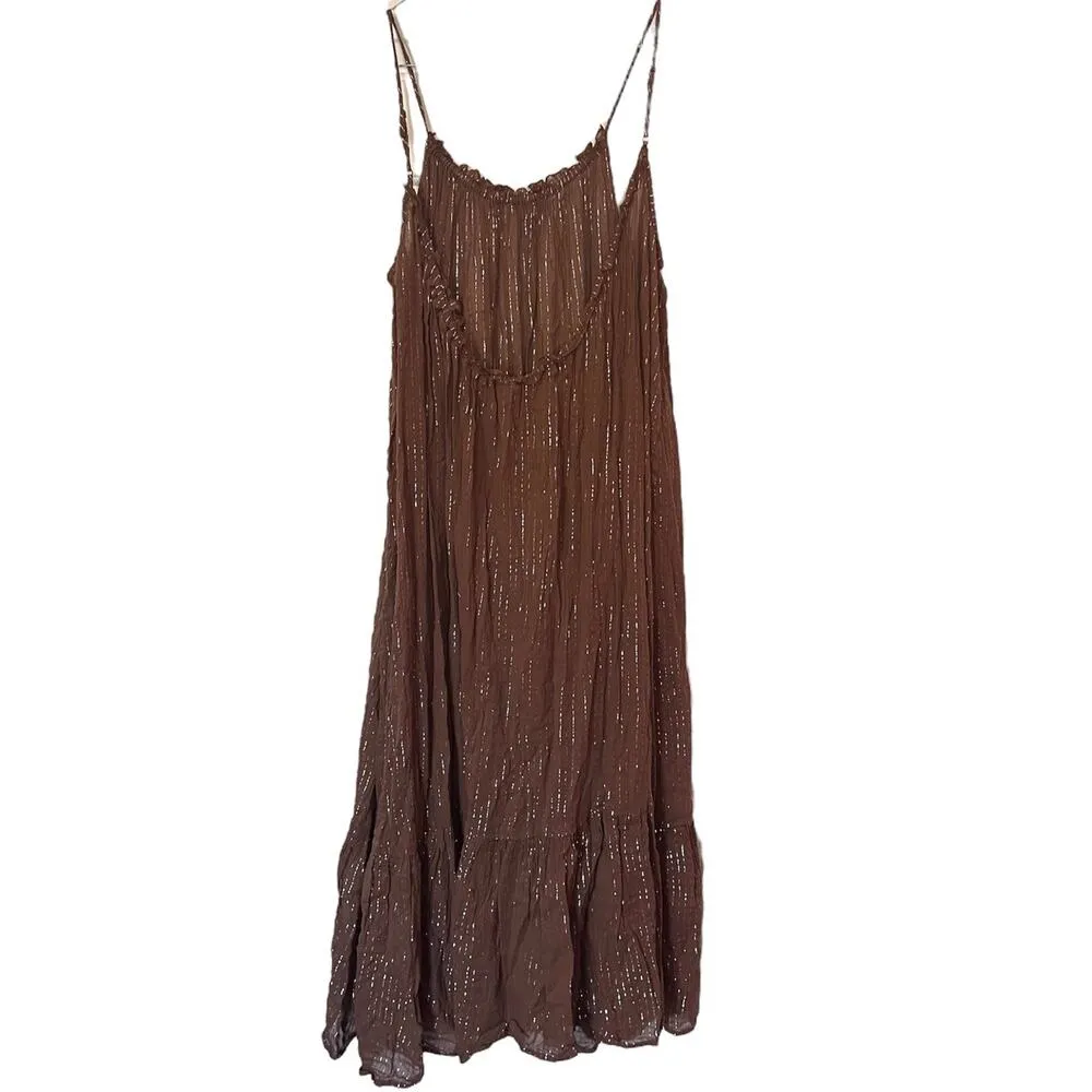 Anthropologie Malika Gauze Lurex Edition Beach Vacation Maxi Dress Metallic Sz M - Image 4