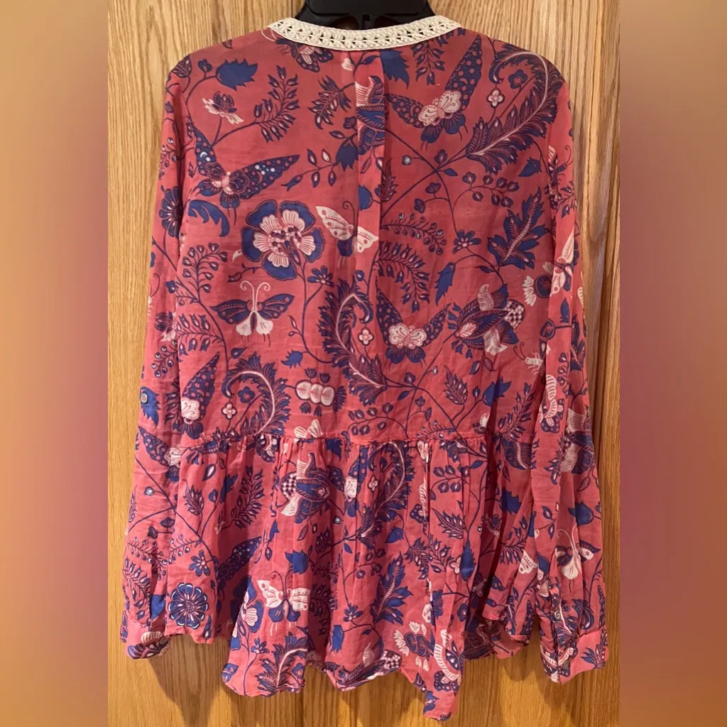 Maeve x Anthropologie‎ Abella Floral & Butterfly Crochet Pintuck Tunic Blouse 2 - Image 11