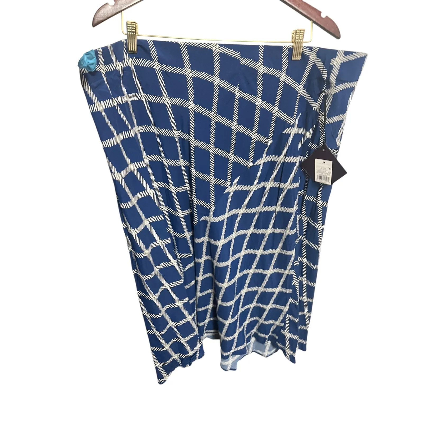 Ava & Viv Skirt Plus Size 2X Midi Blue Plaid Windowpane Career Modest Church - Image 4