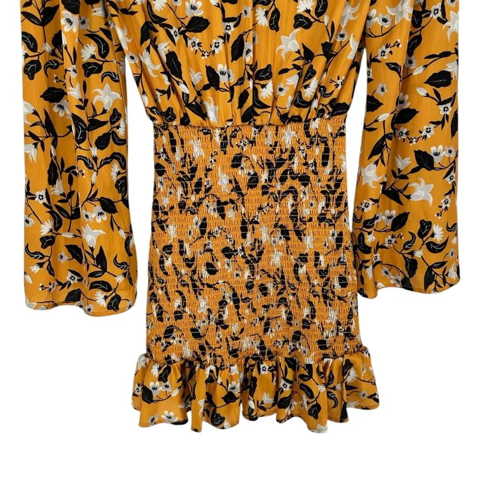 Tularosa Ryder Mini Dress in Marigold Blossom size XS Bell Sleeves Smocked Skirt - Image 10