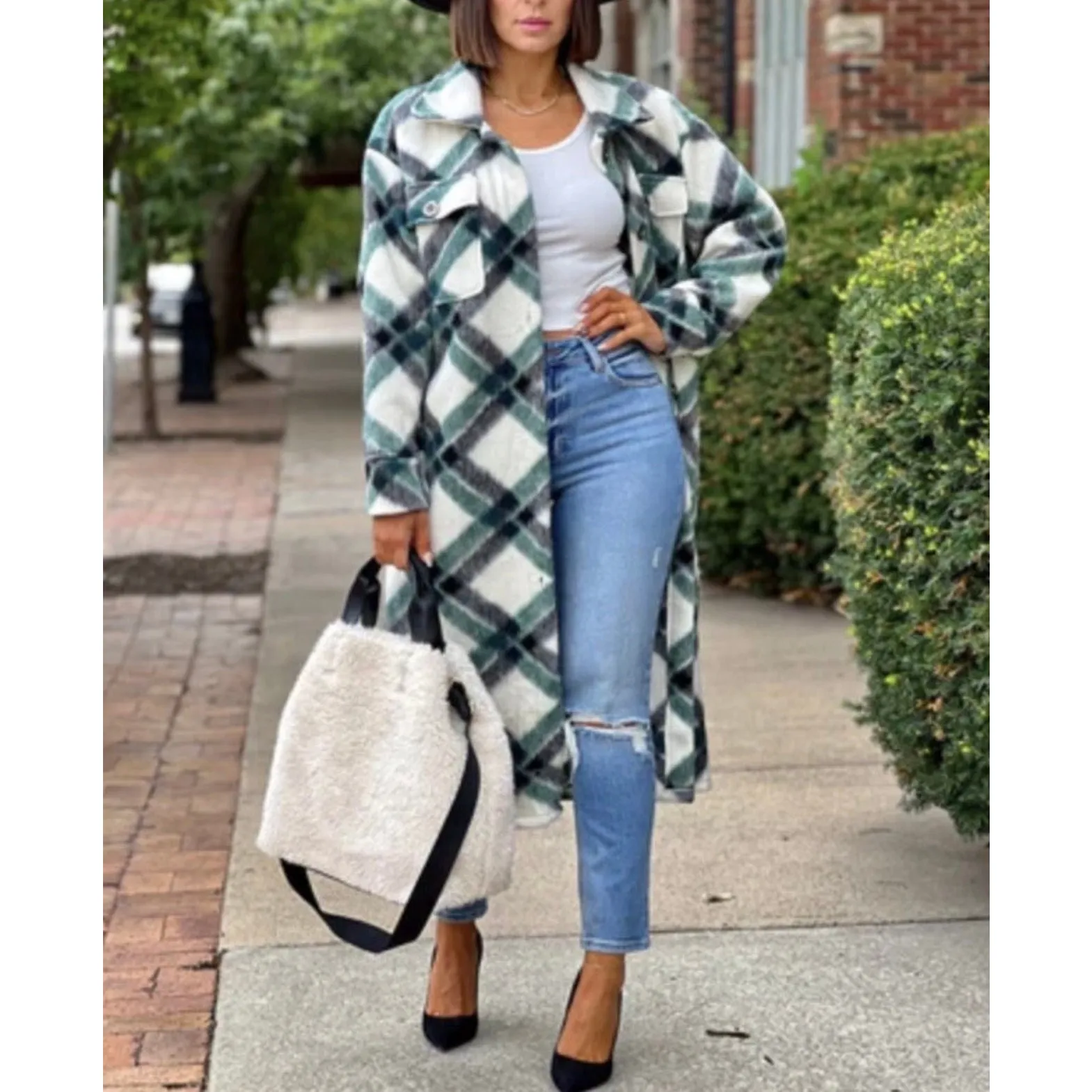 Elan Oversized Green Plaid Shirt Jacket - Image 4