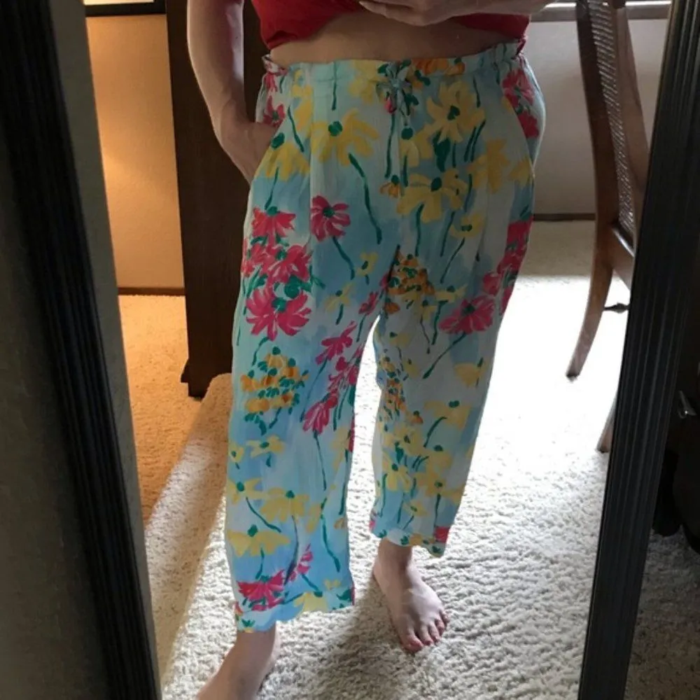 Vintage JAMS WORLD DADA DAISY DANCE Floral Multi Cropped Pull On Pants M - Image 9