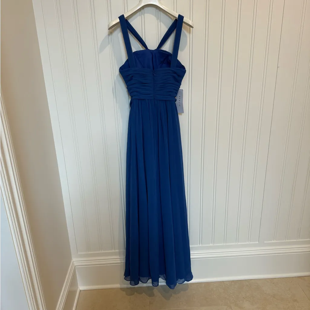 💙 Azazie Dory Pleated Chiffon Dress – Royal Blue – Size A4 (US 4) - Image 9