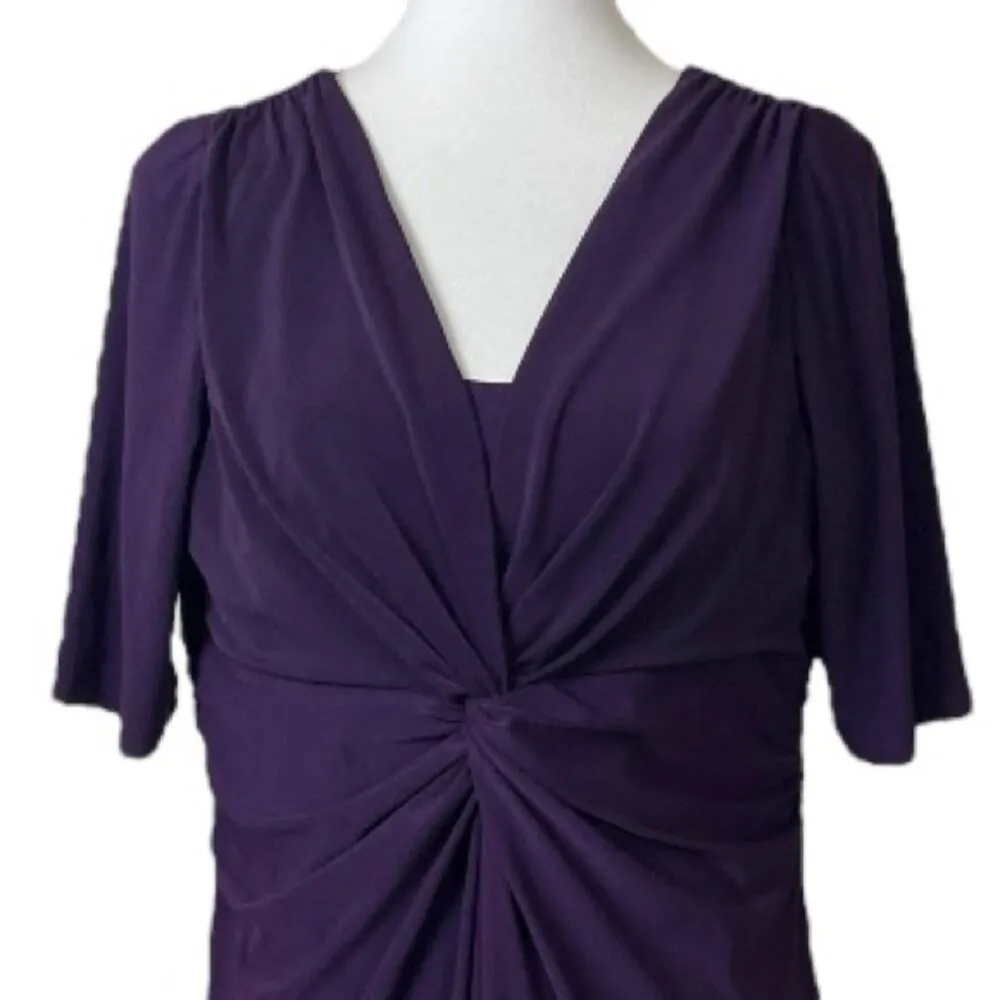 CHAPS Dress Twist Front A-line V-neck Jersey Knit Plum Purple Women’s Size XL - Image 5