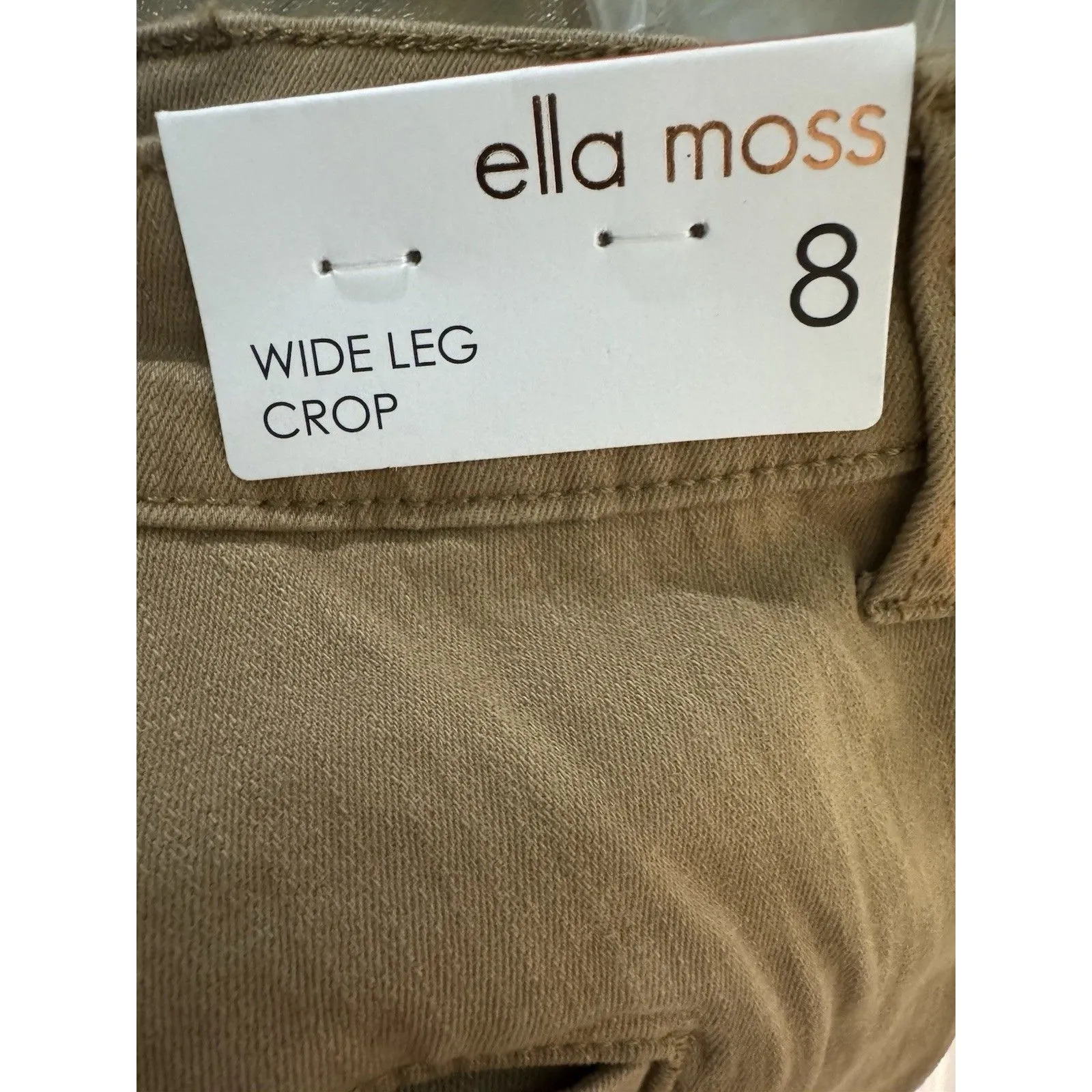 Ella Moss Womens Pants Brown/Khaki Cropped Wide Leg High-Rise Belt Loops Sz 8 - Image 12