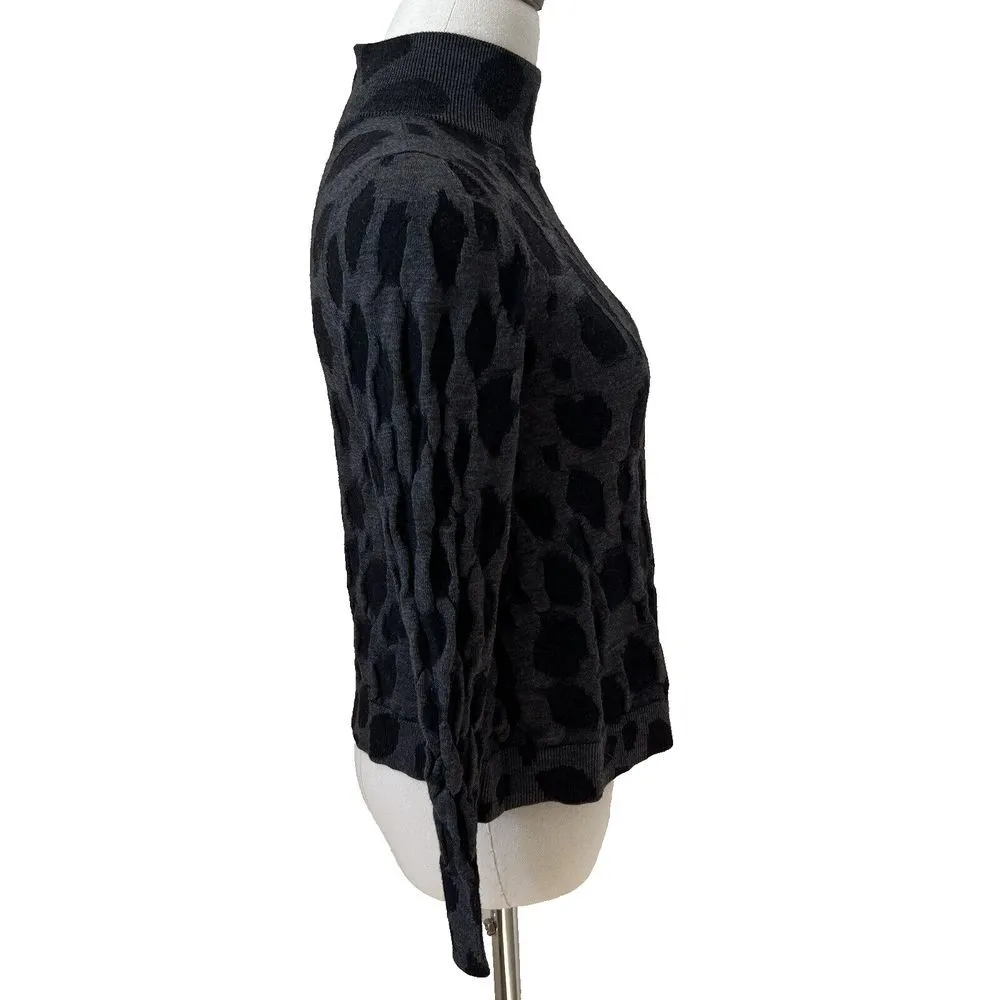 Akris Punto Sweater Womens 2 Wool Jacquard Mock Neck Gray Black Spotted Pullover - Image 4