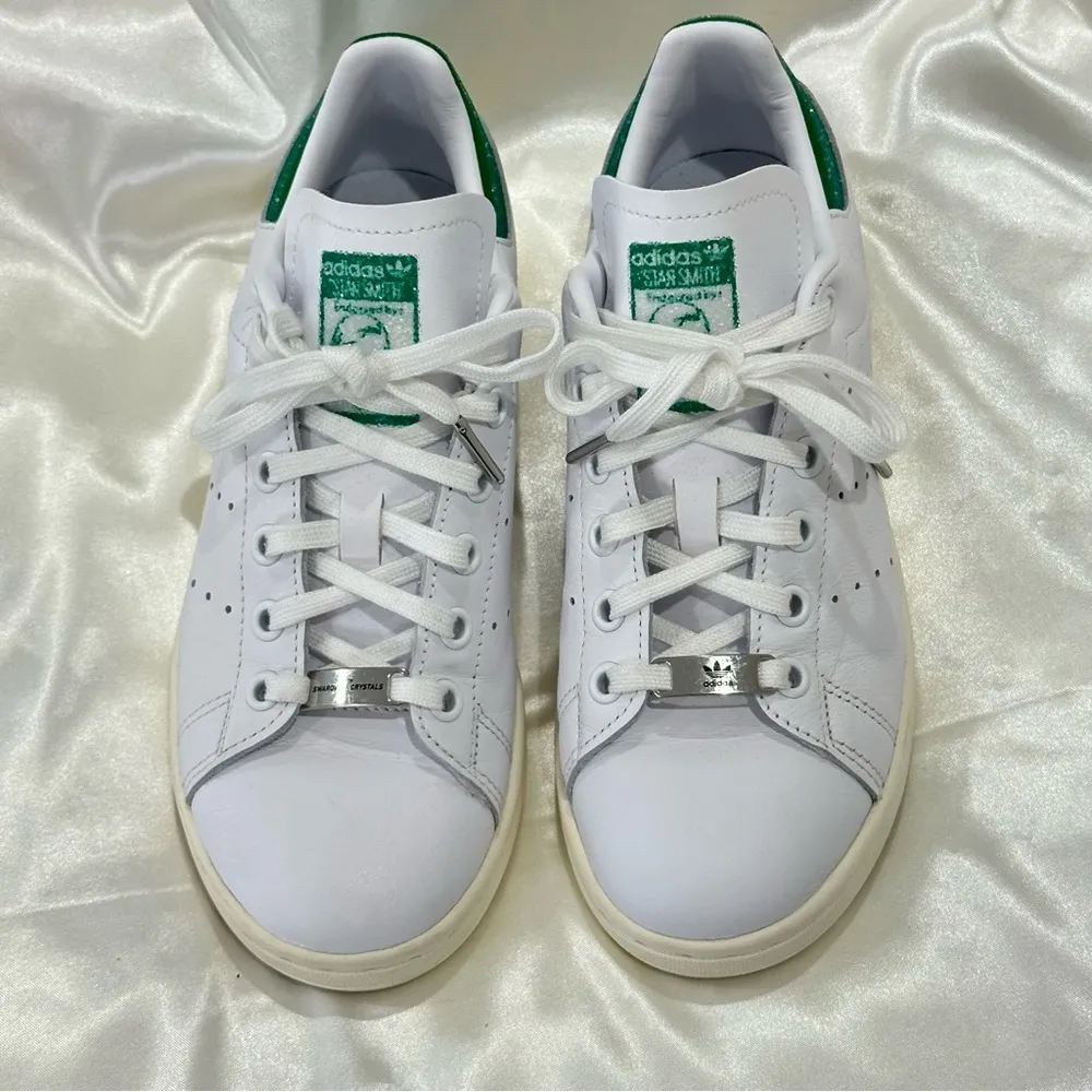 Adidas Stan Smith Swarovski Crystals Sneakers White Green Size 5 Sparkly Leather - Image 6