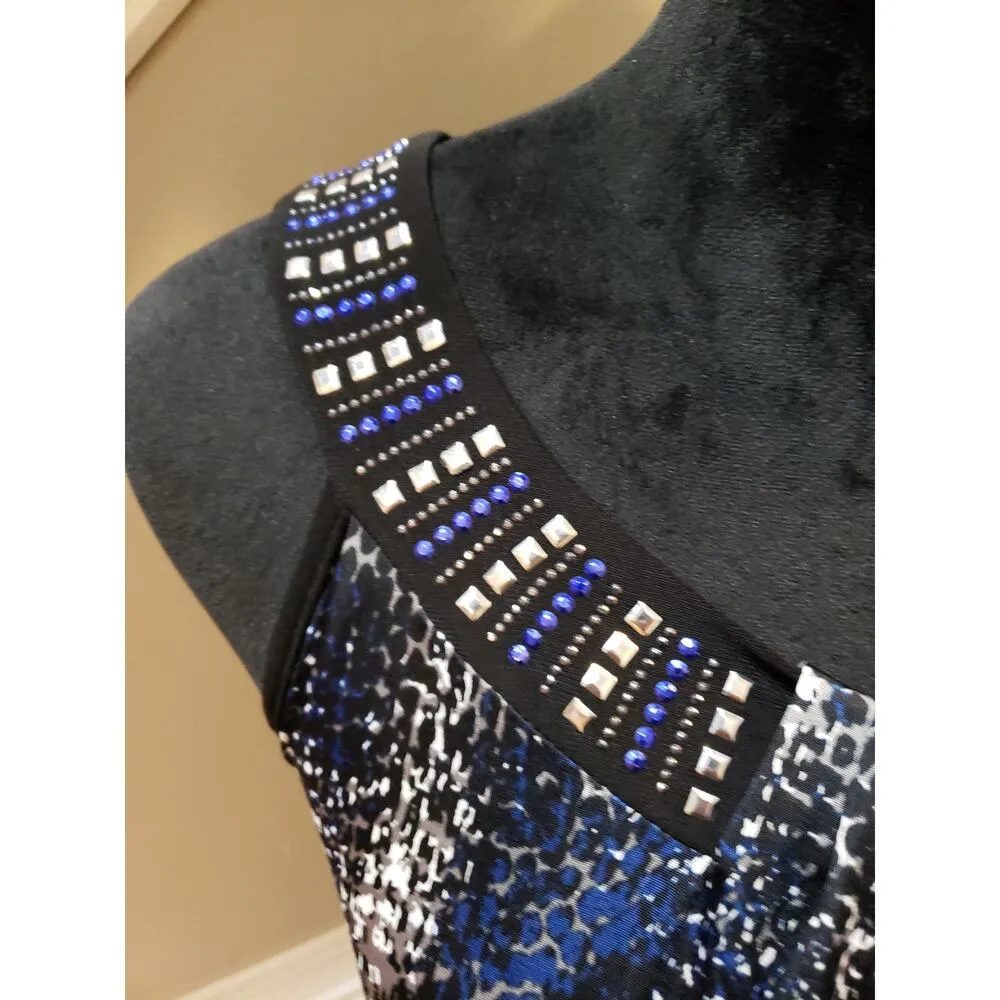 Ashley Stewart Beaded Sleeveless Top 18/20 Blue/Black Animal Print Pleats - Image 6