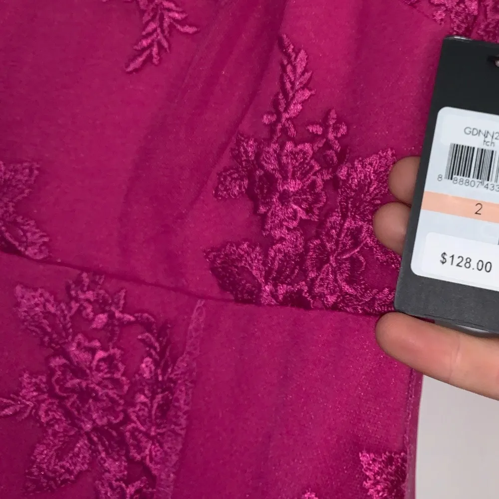 Pink Embroidered Lace Sheath Dress Floral 2 - Image 3