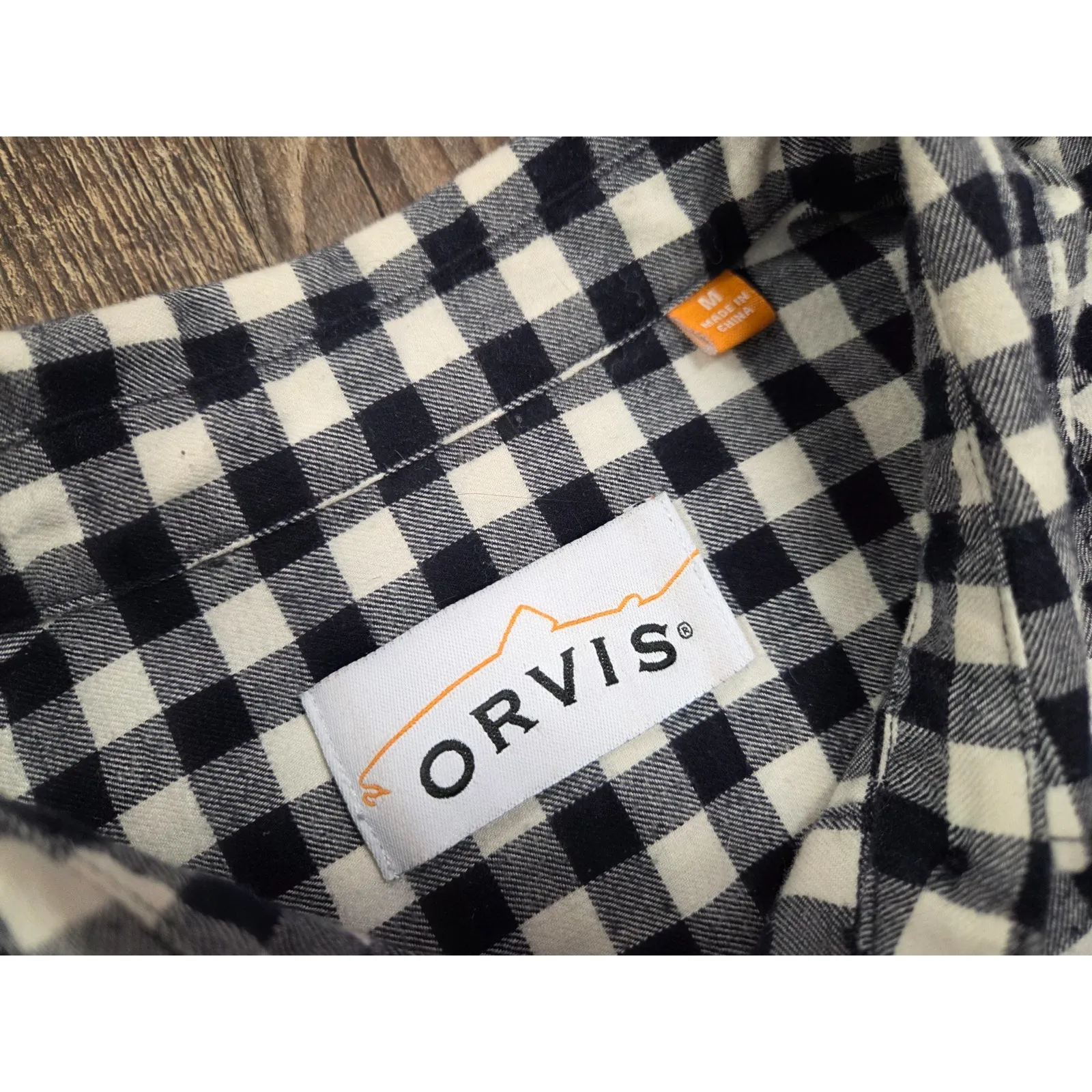 Orvis Shirt Womens Medium Navy White Button Up Plaid Flannel Shirt Blouse - Image 3
