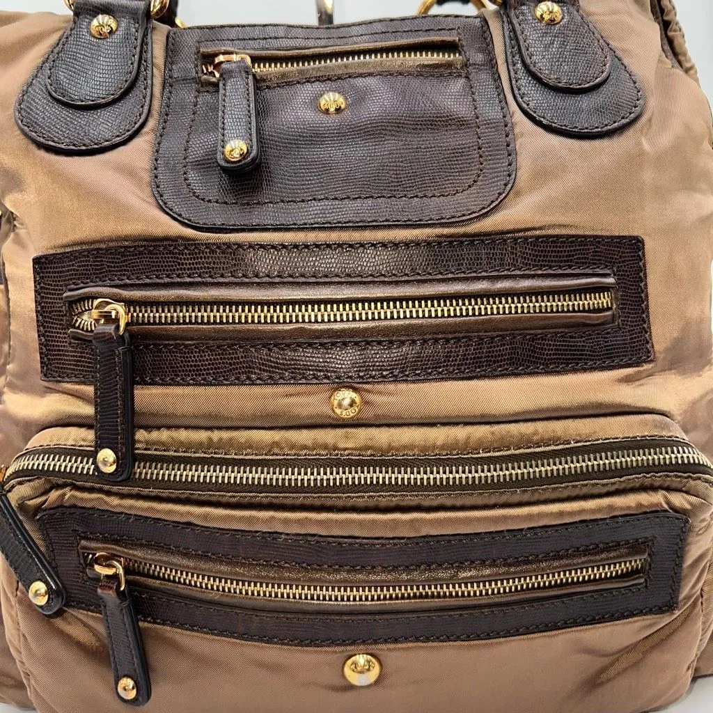 Tod’s Luna Large Handbag in Nylon‎ and Leather Bronze with Green bottom - Image 2