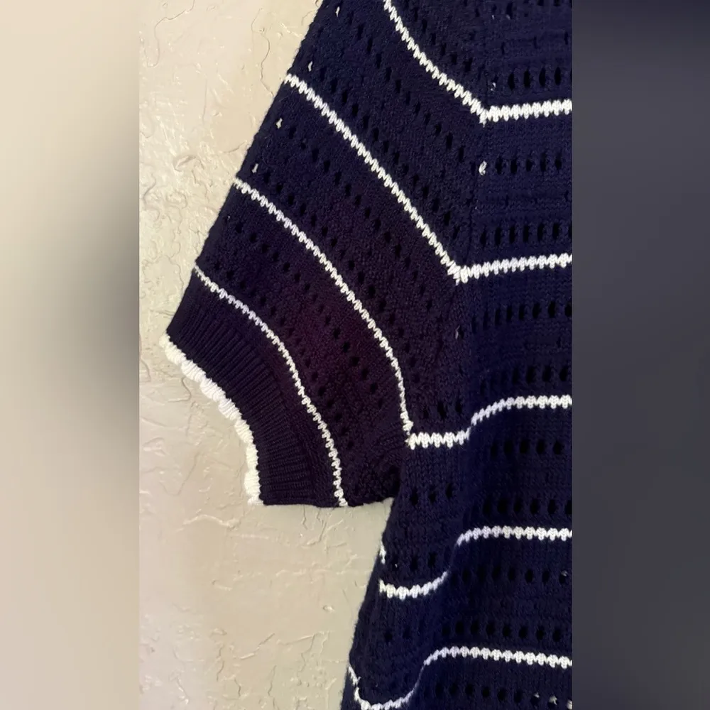 Grace Karin Cardigan Sweater Blue Striped Button V Neck Short Sleeve Nautical - Image 6