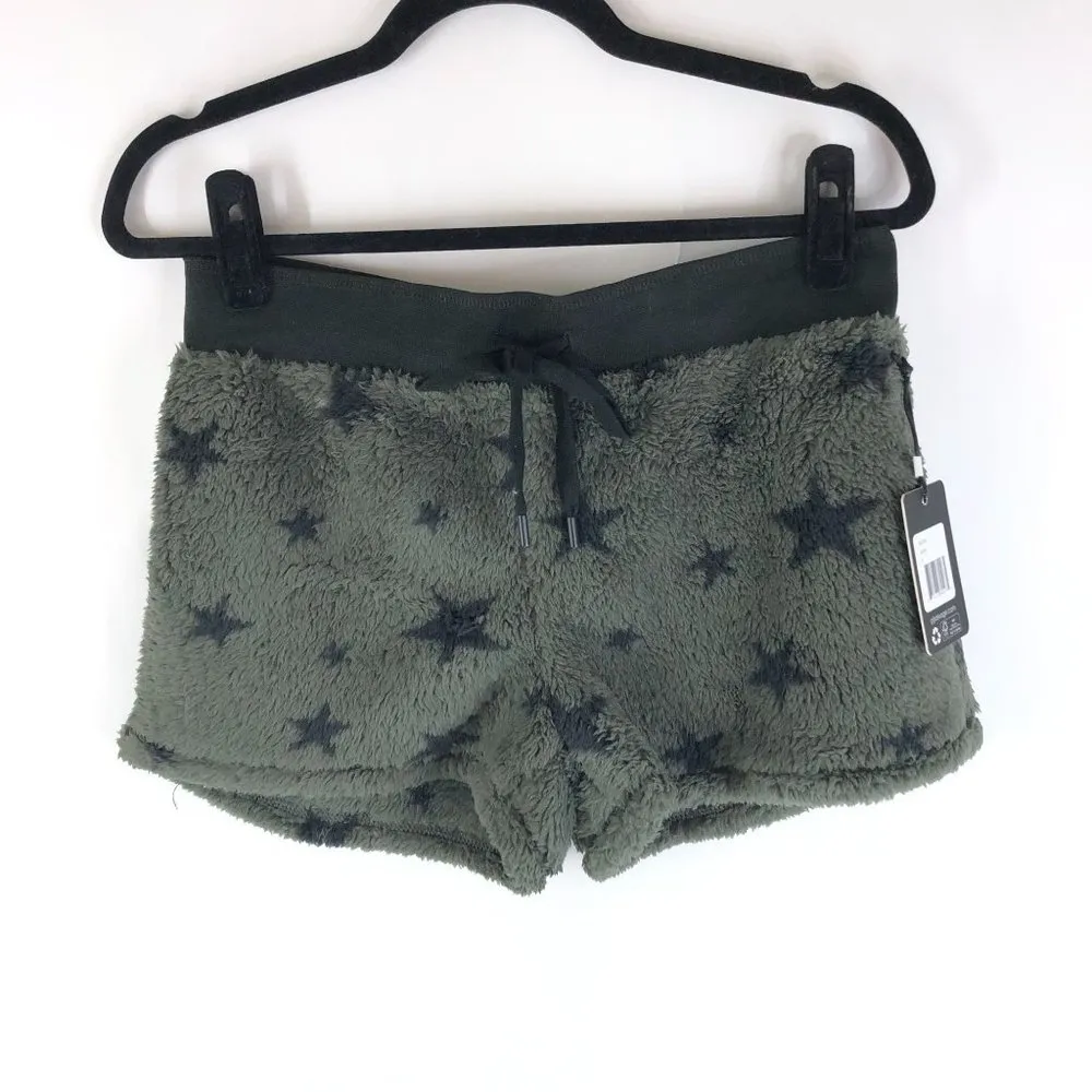 PJ Salvage Womens Pajama Shorts Fuzzy Fleece Lounge Star Print Green M Size M - Image 2