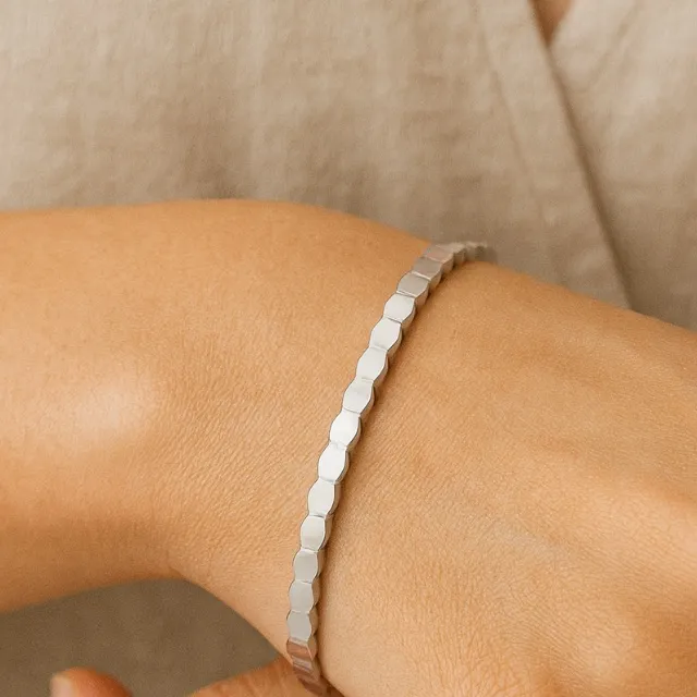 Antian Accessories™ Geometric Stainless Steel Bangle Bracelet Silver - Image 3