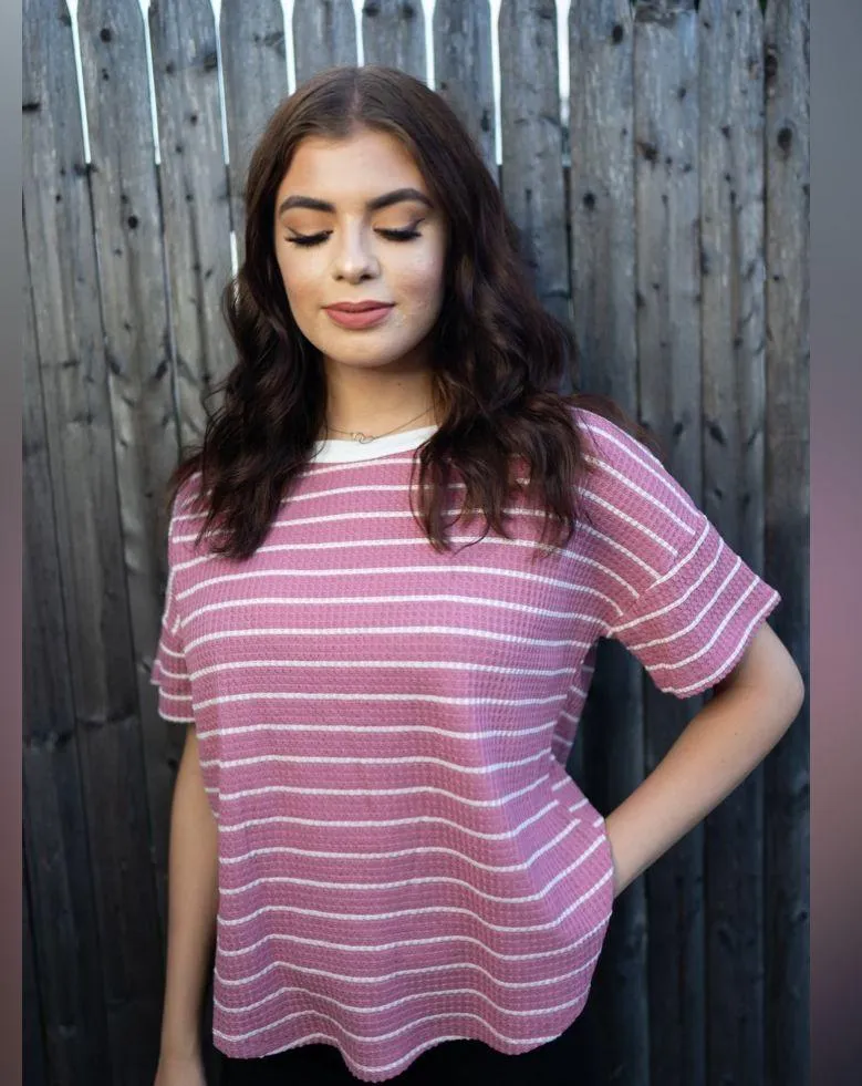MTS Striped Short Sleeve Tee in Pink,White - Image 8
