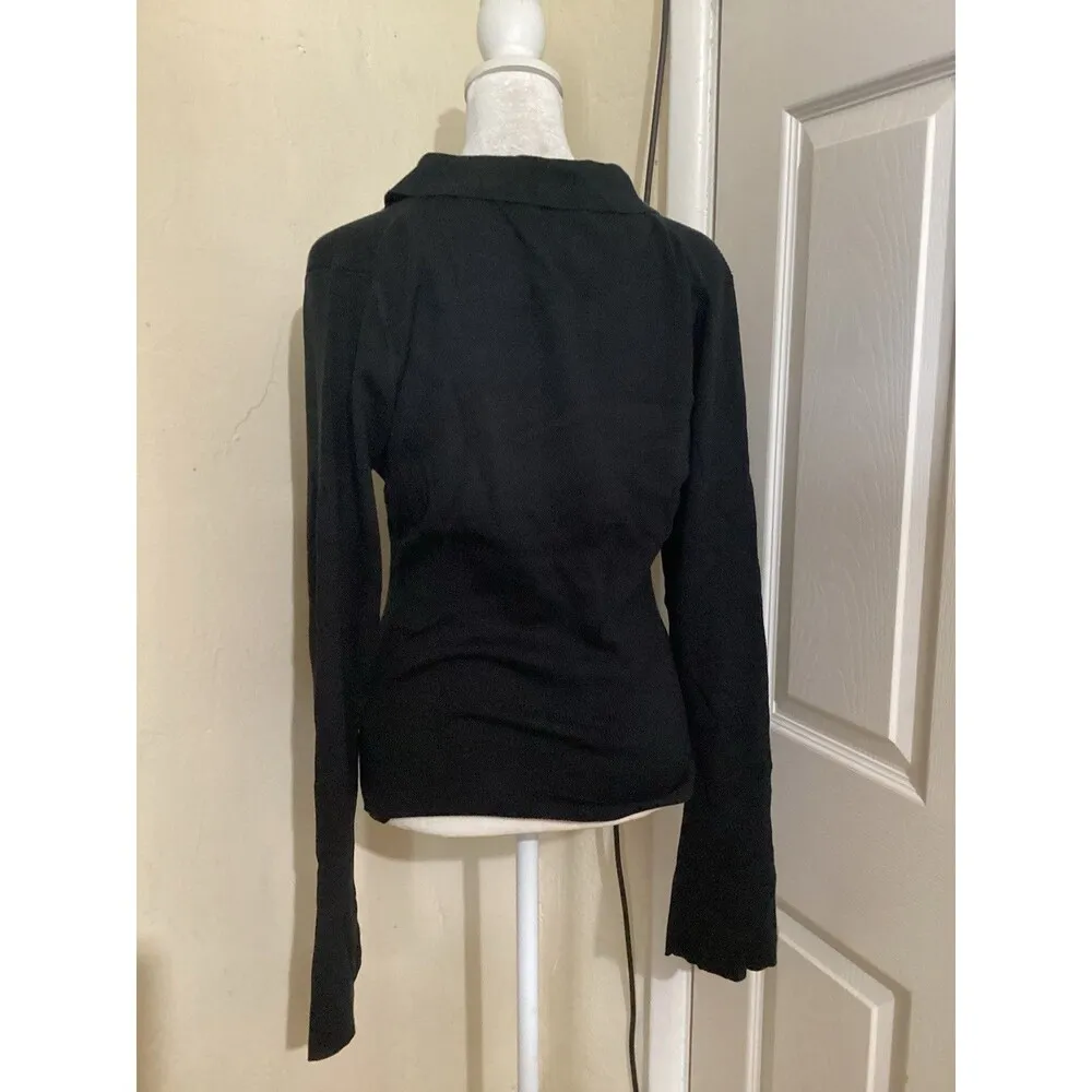 J. Crew Black Fitted Pullover Sweater in Tencel Lyocell Blend V-Neck L - Image 6