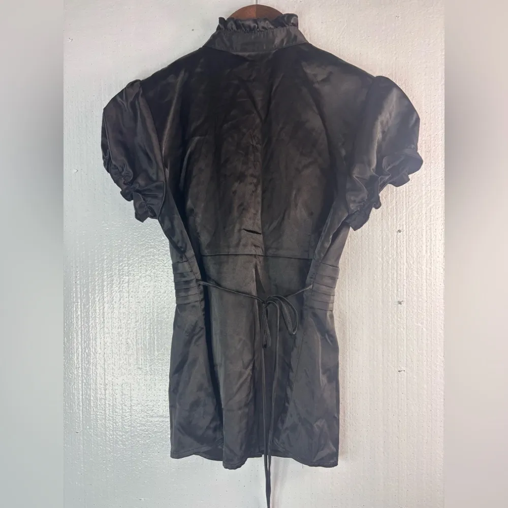 Buyer of CA Byline M  Satin Ruffled Cap Sleeve Tie Back Blouse in Black - Image 4