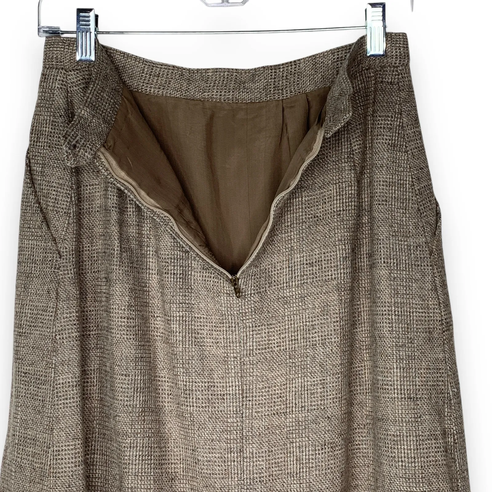 Vintage 70s Wool Suit 2 Piece Skirt Blazer Peabody House Houndstooth Size 11 12 Tan - Image 6