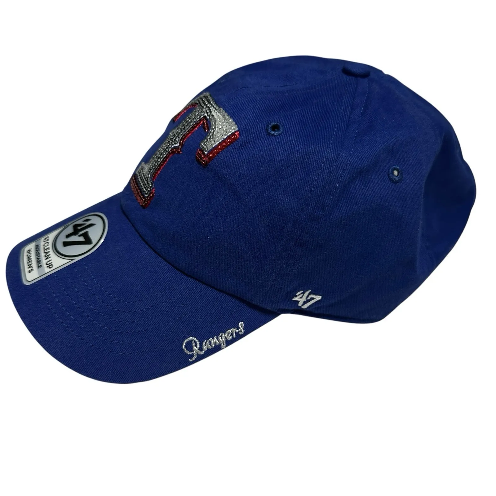 Texas Rangers Sparkle Sequin Hat Women's '47 Clean Up Cap Adjustable Blue MLB - Image 4