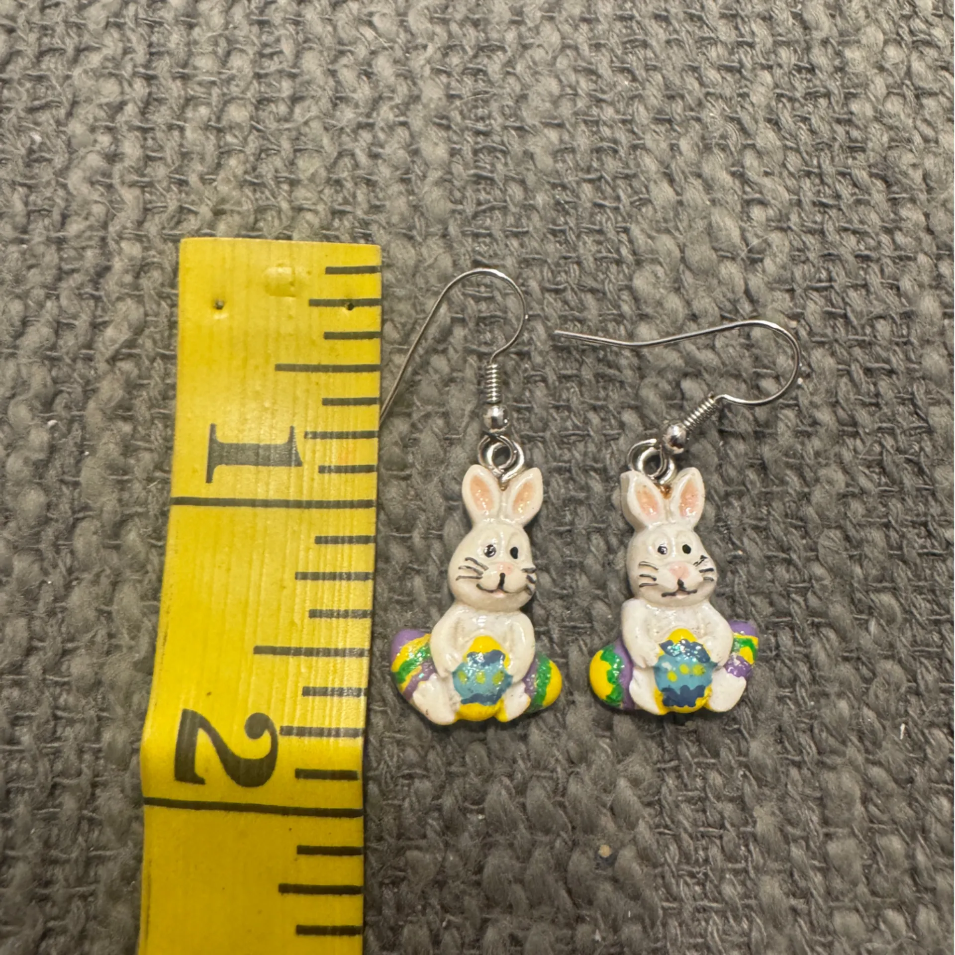 Vintage Cute Bunny Earrings with Easter Egg Design White - Image 2