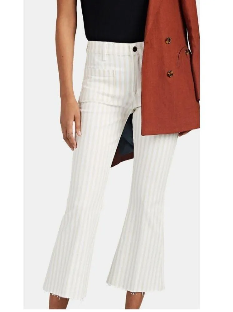FRAME - Le Bardot Crop Flare Raw Edge in Courtyard‎ Size 28 cream/beige striped - Image 2