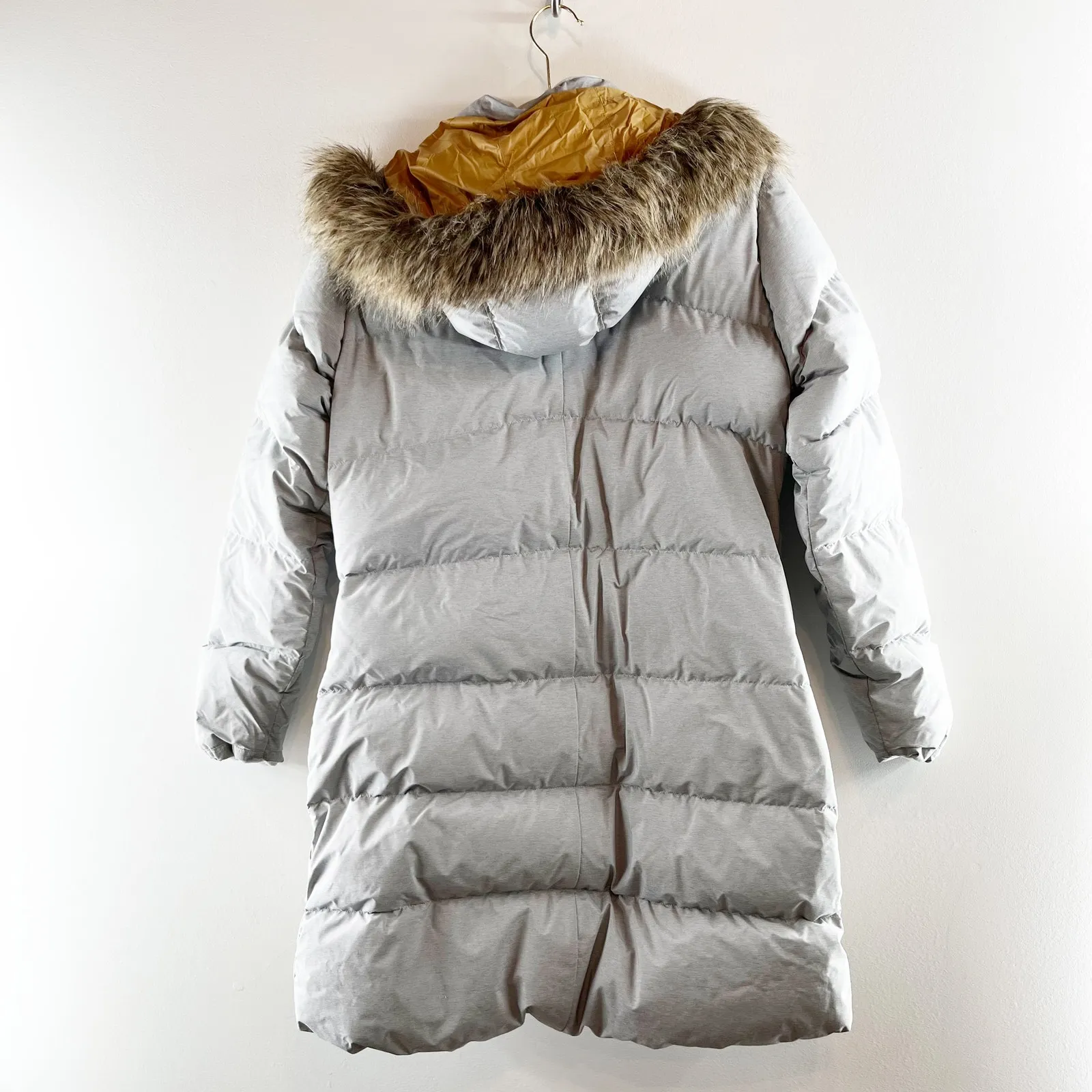 Prana Kromata Down Puffer Coat Jacket with Faux Fur Trim Hood Gray Silver Small - Image 3
