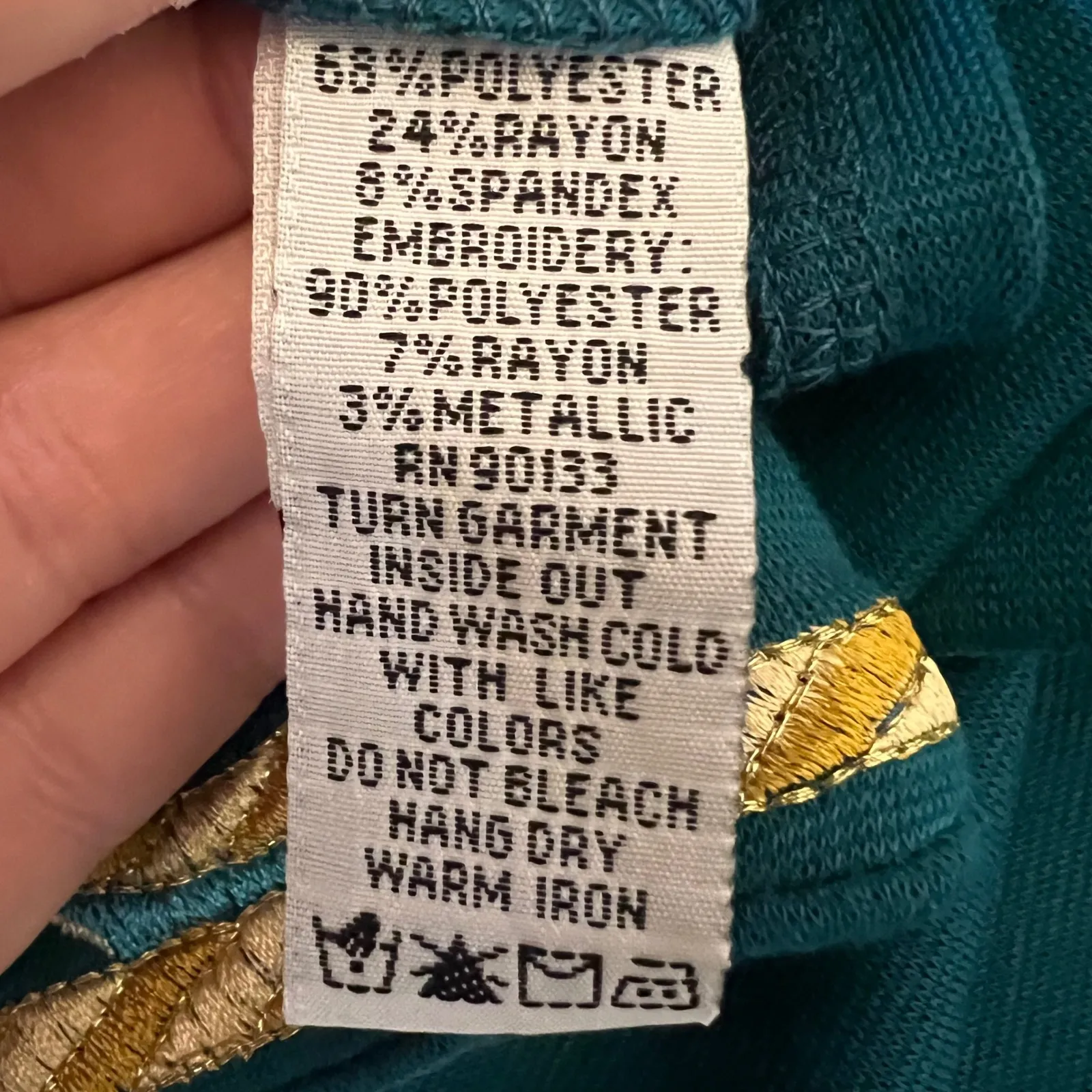 Bob Mackie Wearable Art Teal Gold Embroidered Boho Resort Luxe Tunic Top 3X - Image 10