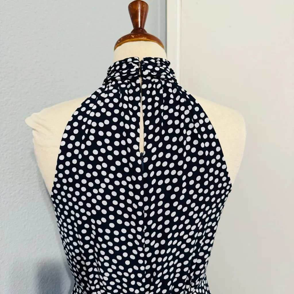 Betsey Johnson Women‎ Navy Blue Polka Dot Sleeveless Turtle Neck Ruffled Dress 4 - Image 7