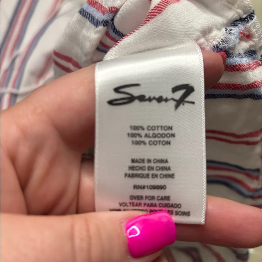 Seven 100% Cotton Size Small Sleeveless Top White Red Blue Stripes New Tie Back - Image 6