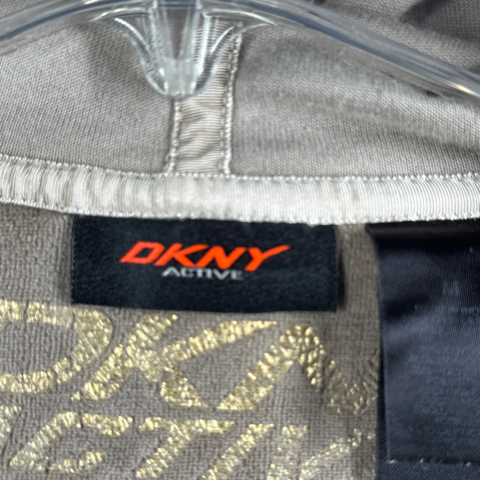 DKNY Active Womens Medium Black Velour Hoodie Taupe Full Zip Retro‎ Vintage Y2K - Image 6