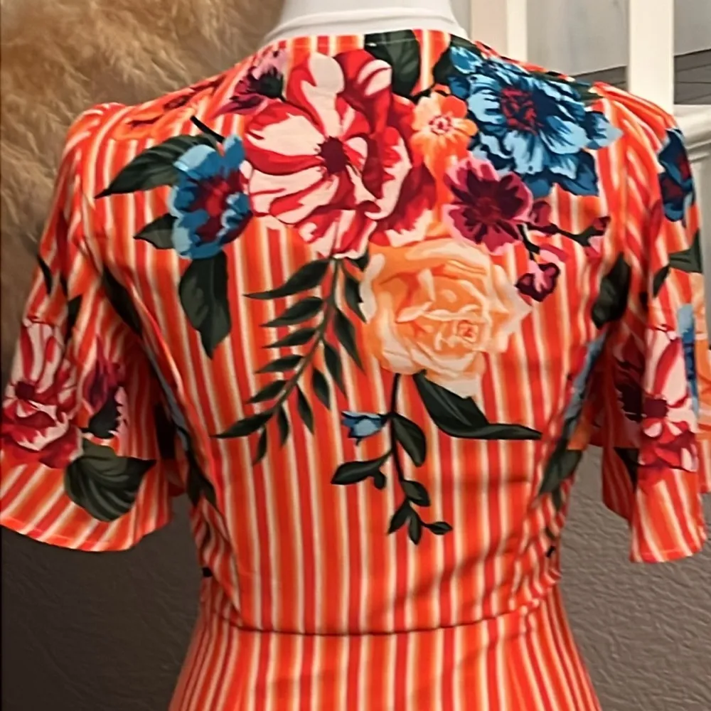 Roam the Riviera Orange Multi Striped Button-Up Maxi Dress Size XS - Image 9