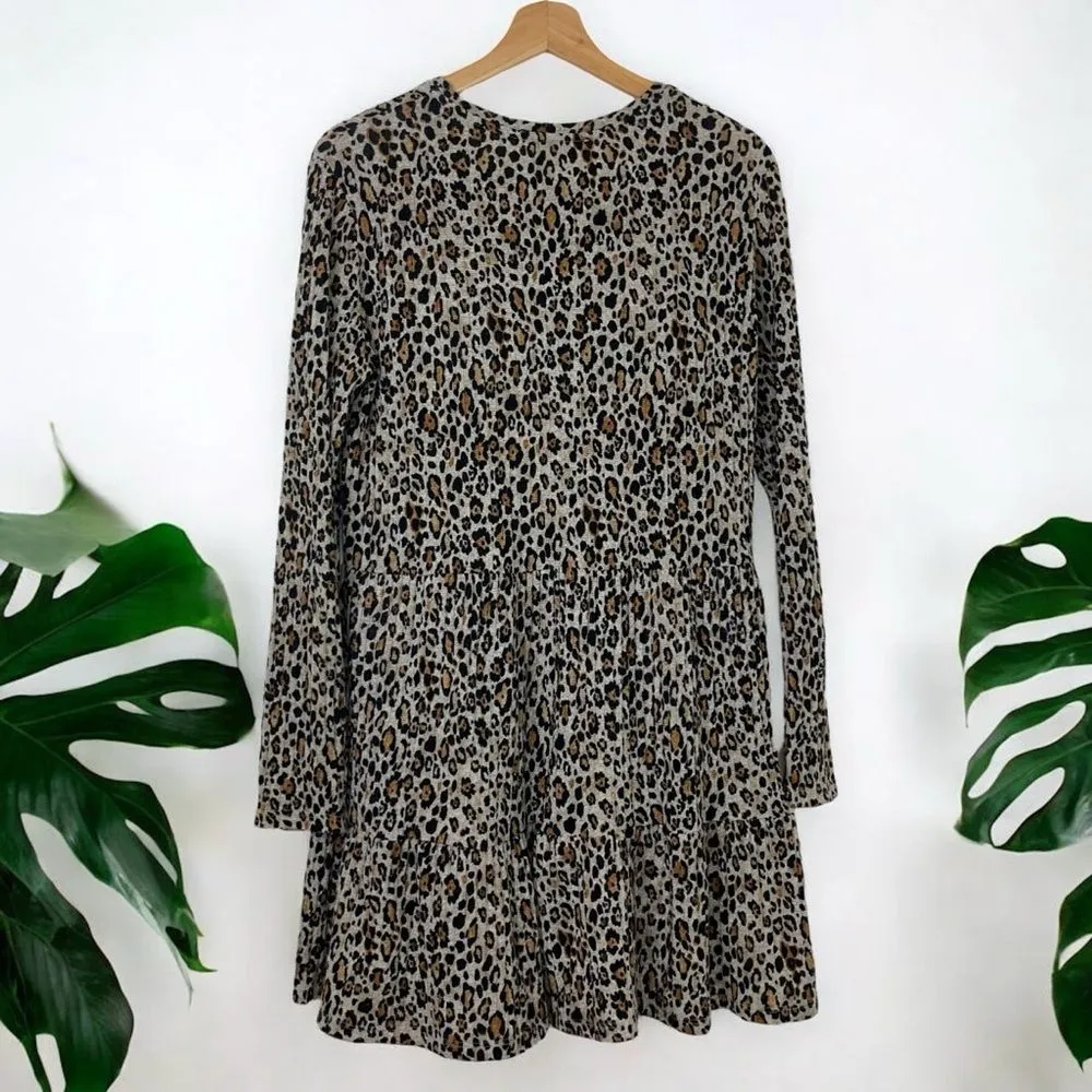 ZARA Trafaluc Knit Leopard Print Tiered Long Sleeve Mini Dress - Image 7