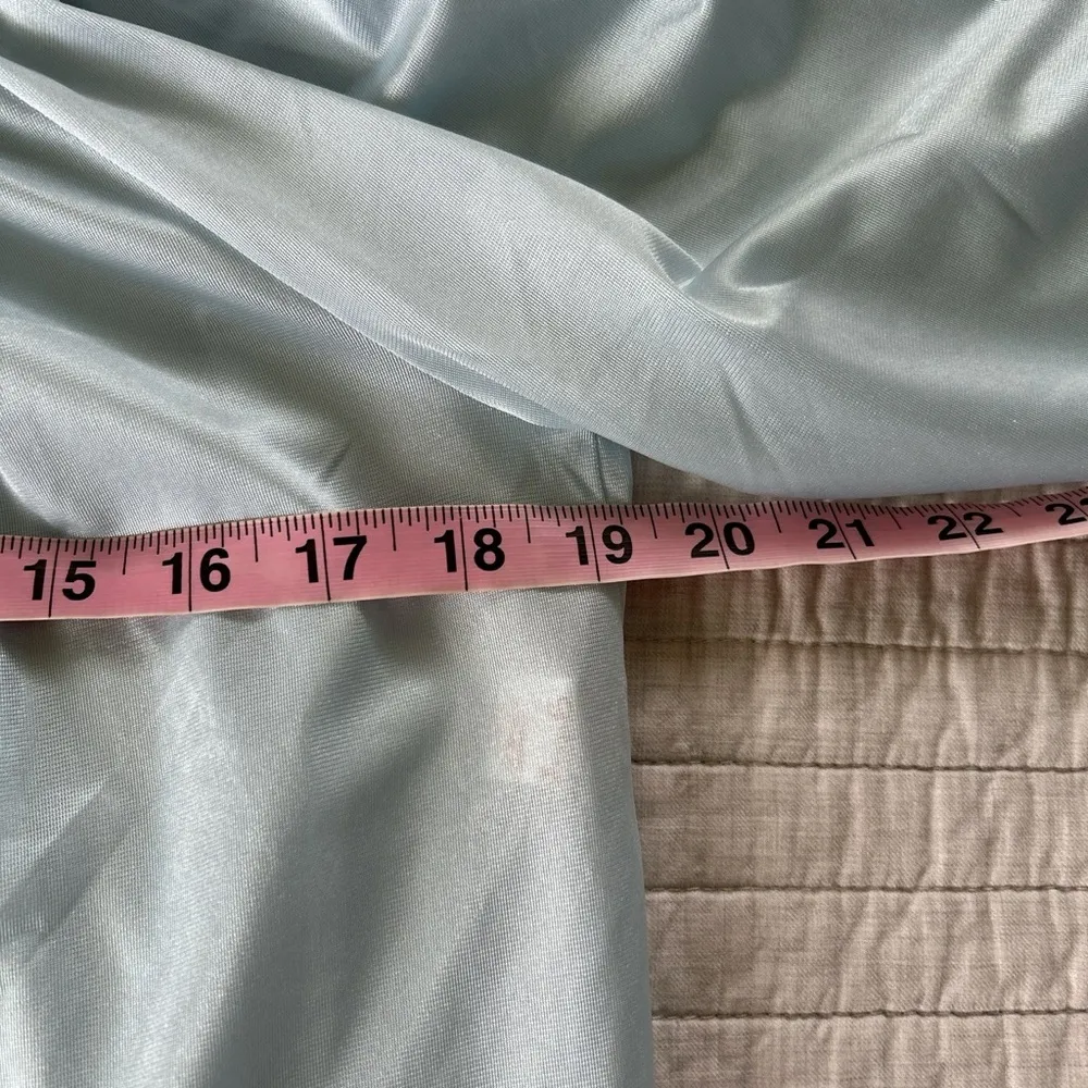 VTG baby blue nylon sheer lace trim button down nightgown midi dress S M L XL​ - Image 9