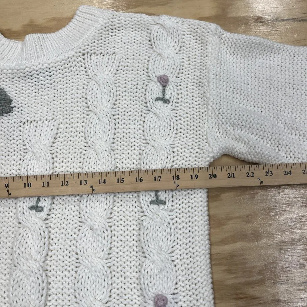 Vintage Shenanigans Hand Knit Cable Knit Crop Sweater Ivory Large Embroidered - Image 9