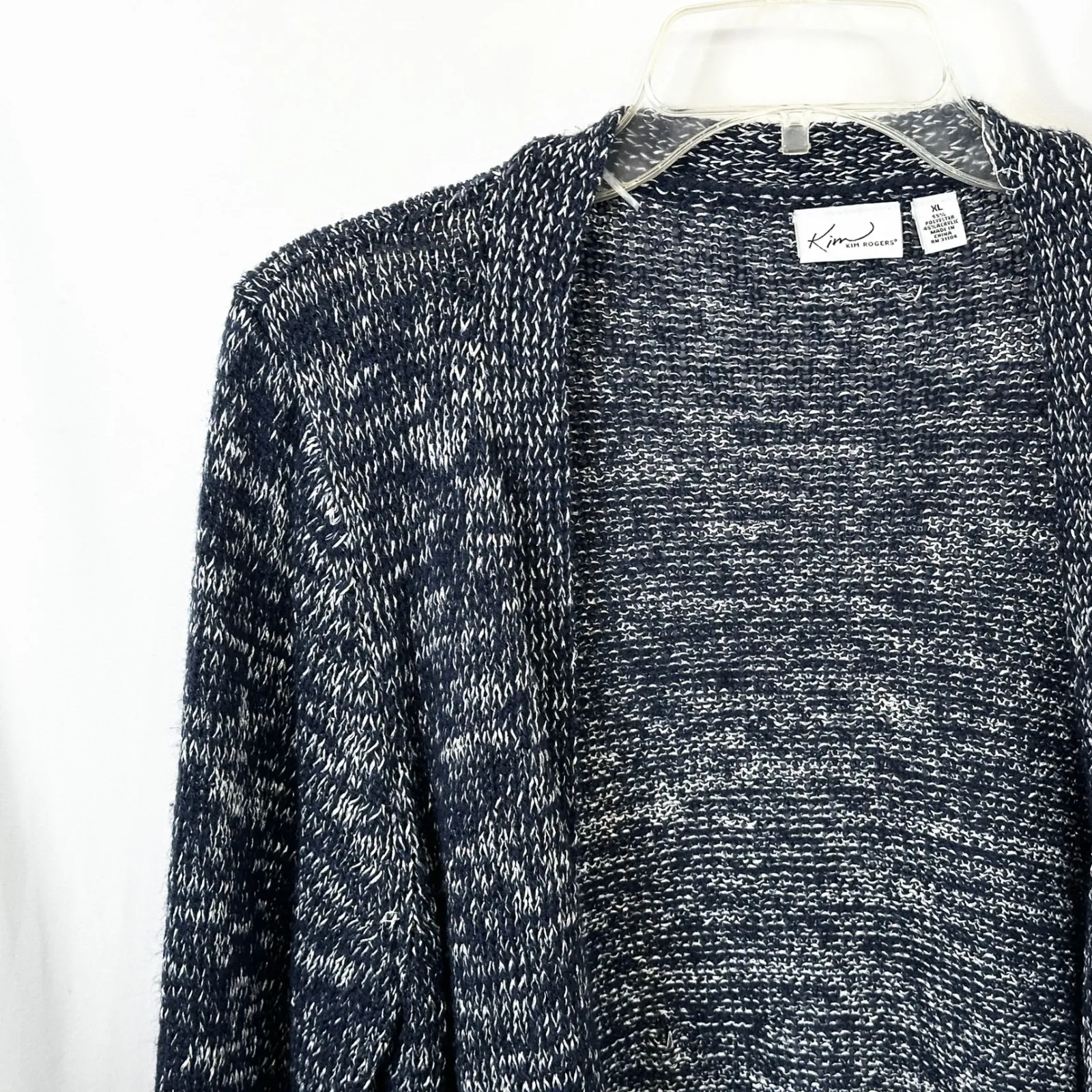Kim Rogers XL Cardigan Blue White Marled Knit Sparkly Open Front Sweater 1733 - Image 4