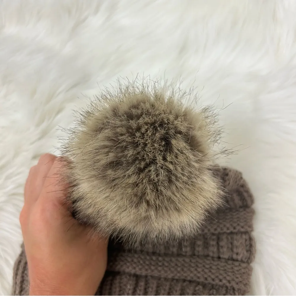 C.C Brown Knit Pom Beanie Hat OS - Image 5