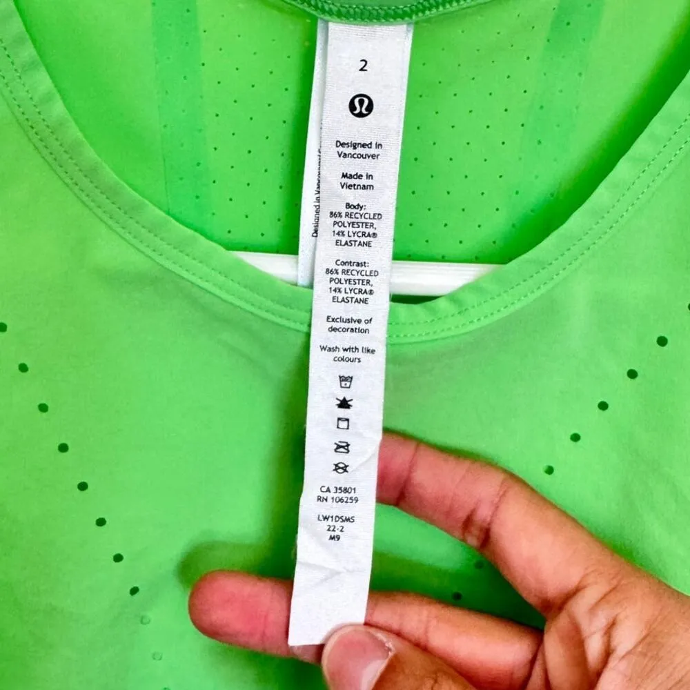 Lululemon Swift Ventilated Running Tank Top in Scream Green Light Size 2 - Image 5