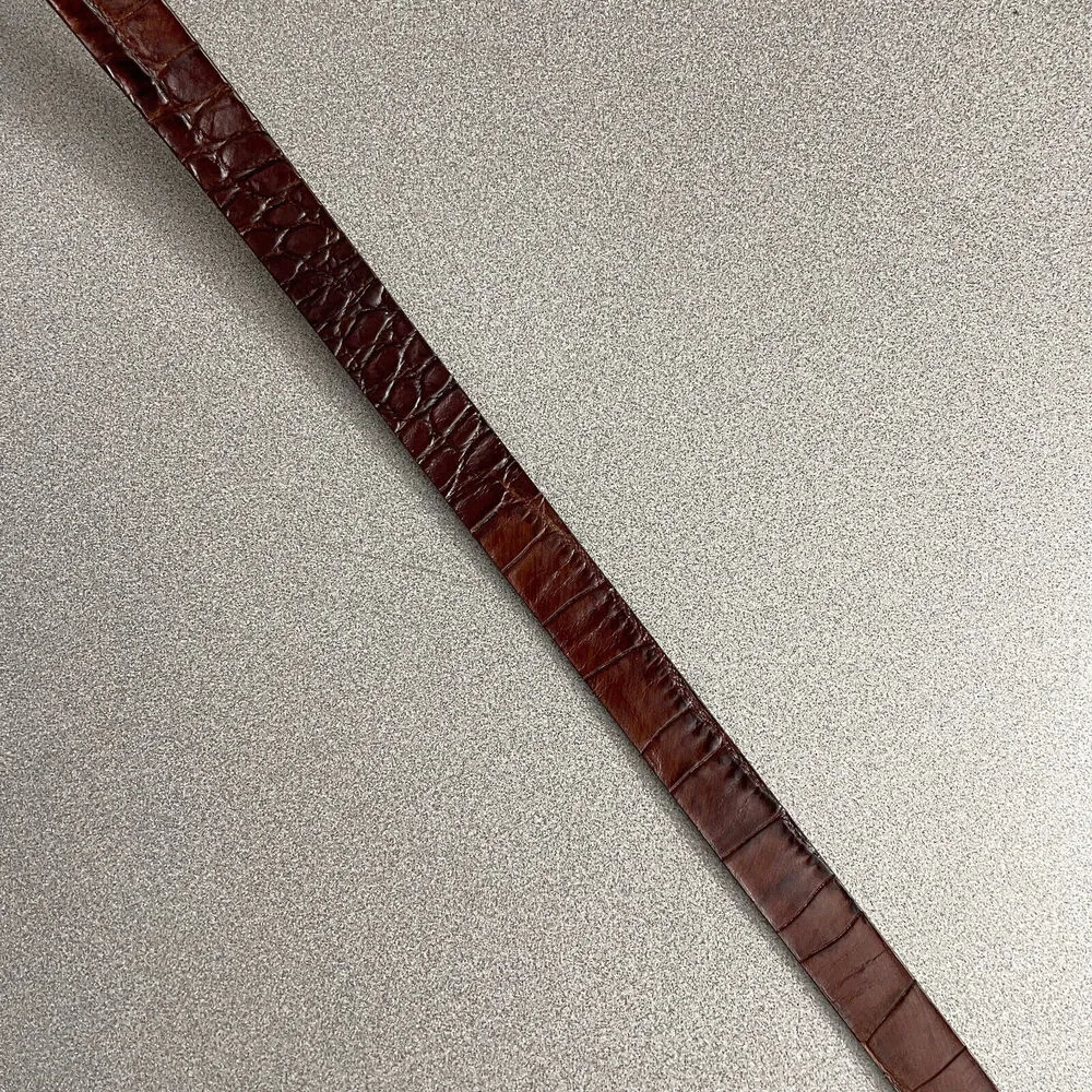 Garuglieri Belt Womens XL Brown Italian Leather Croc Embossed Silver Buckle 1in - Image 4