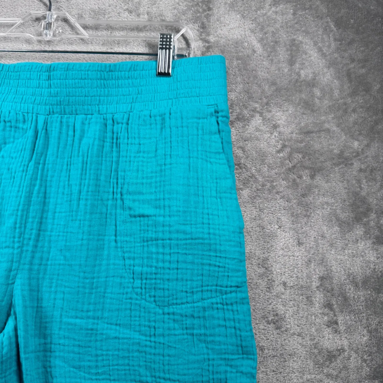 Belle Beach‎ Kim Gravel Pants l Petite Teal Crinkle Gauze Crop Wide Leg Coastal Blue Size undefined - Image 5