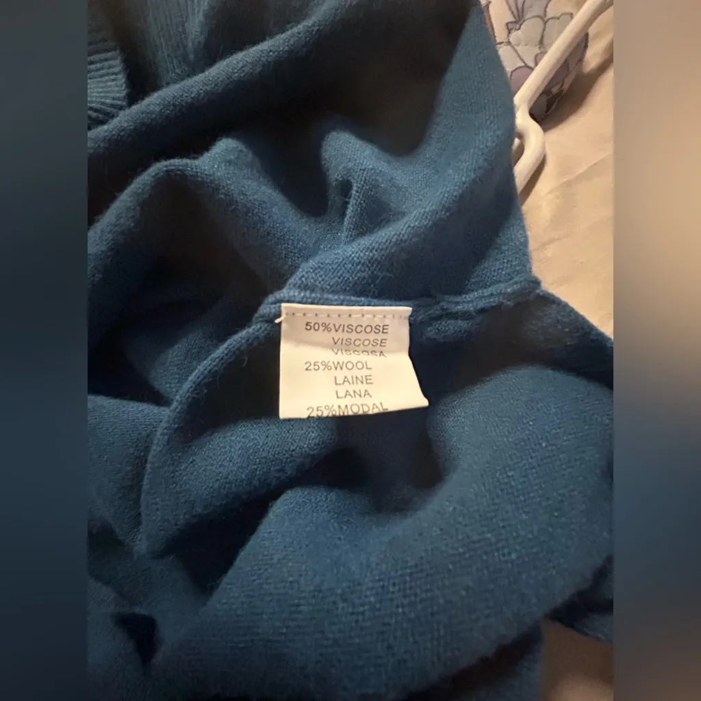 NEW Wool Blend Mini Sweater V Neck Dress or Long Sweater 2X Blue Size XXL - Image 2