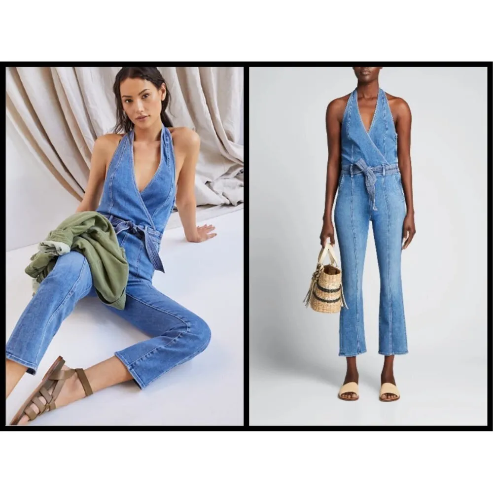 💕MOTHER DENIM💕 Halter Hustler Jumpsuit Ankle A Groovy Kind of Love 34 70s Blue - Image 2