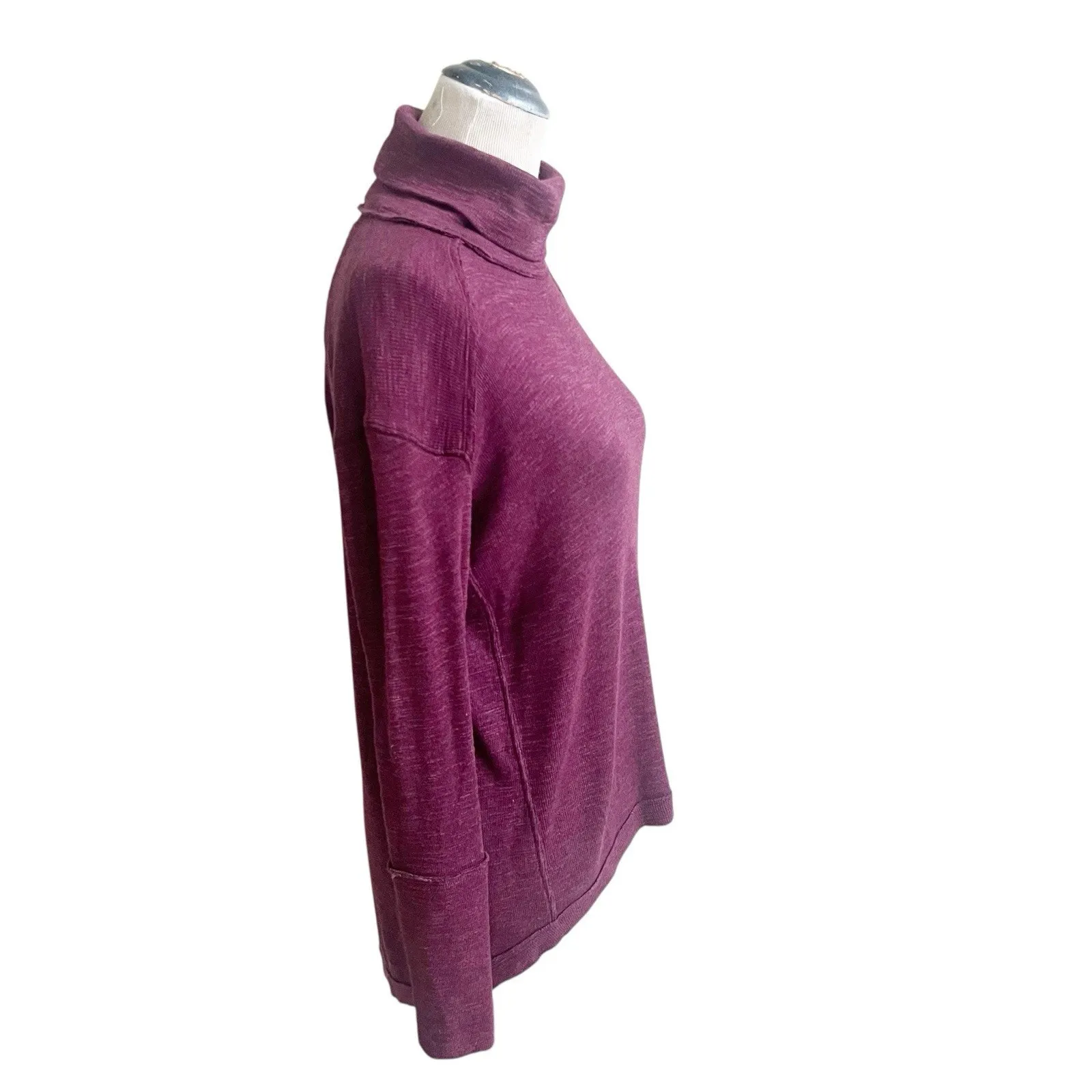 Free People We the Free Split Back Funnel Neck Top Plum Purple Knit Size XS - Image 3