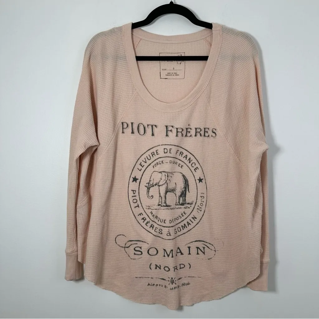 Free People Battalion Embroidered Waffle Knit Henley S - Image 2