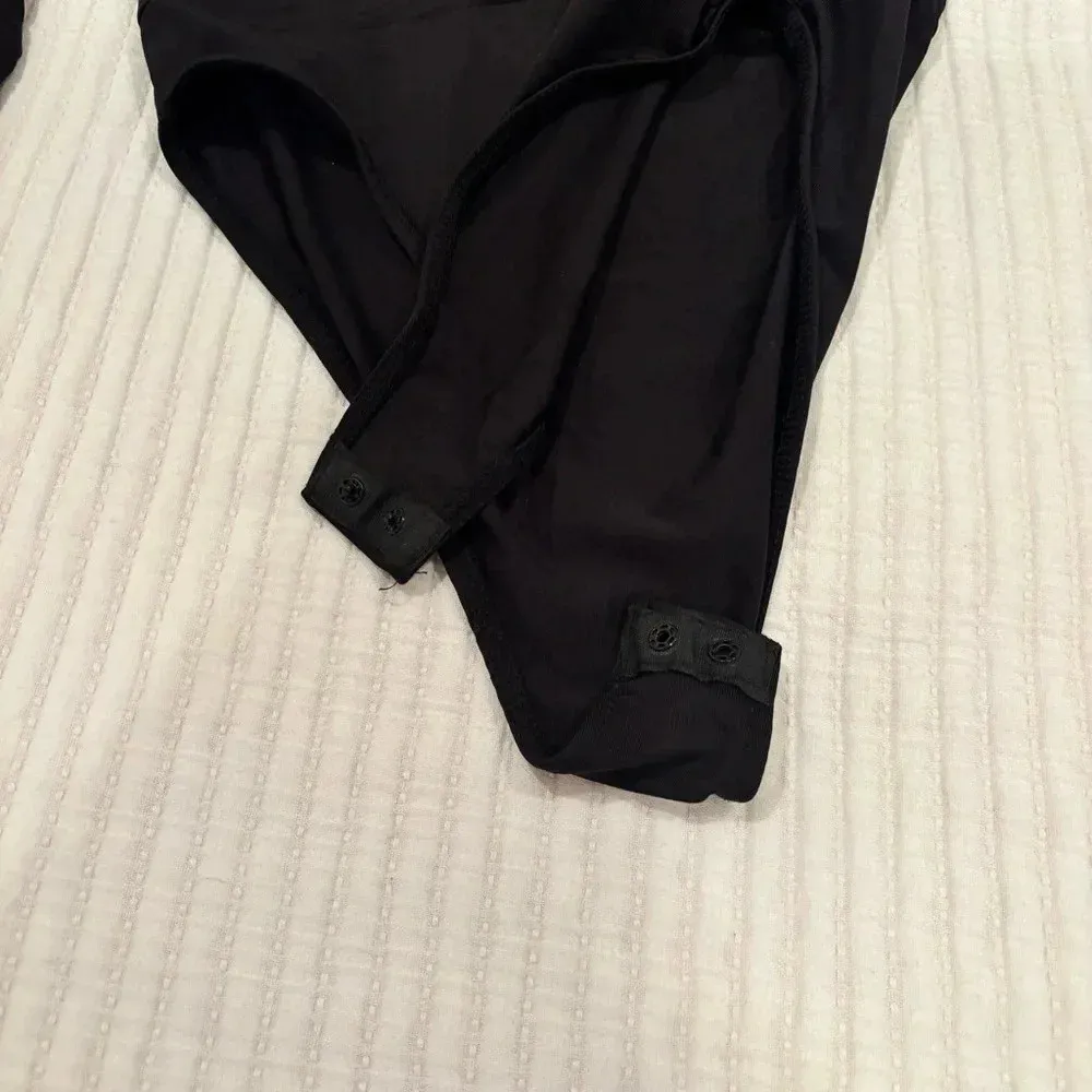Zara Trafaluc Black Long sleeve Bodysuit Draped V-neck Snap Closure Size Small - Image 6