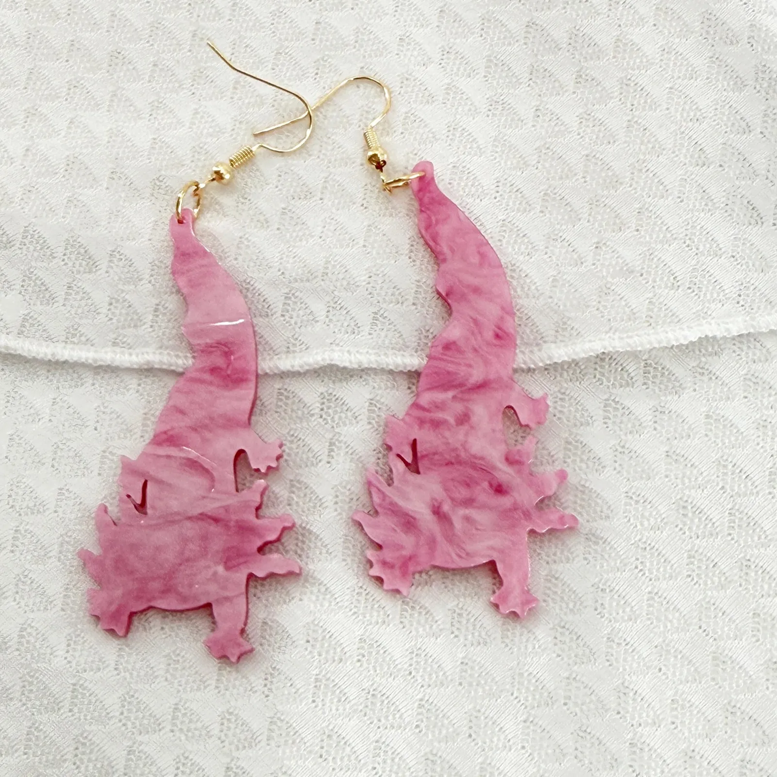 Adorable Kawaii Axolotl Dangle Earrings, Cute Earrings, Pink Salamander - Image 2